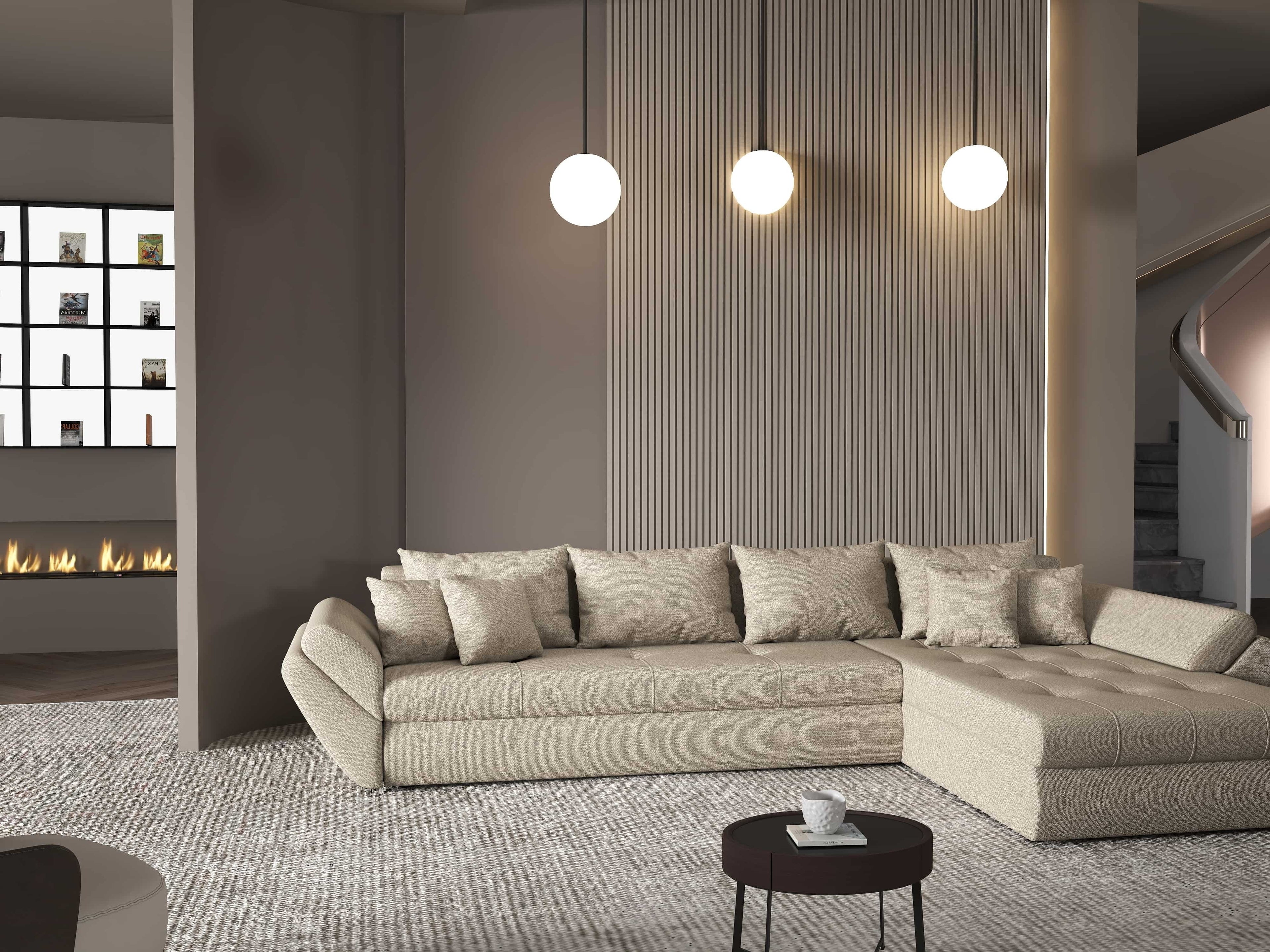 Colțar extensibil dumonde cu ladă de depozitare si sezut confortabil din spuma high-density, Loana XL Enjoy Camel II 335x185 cm