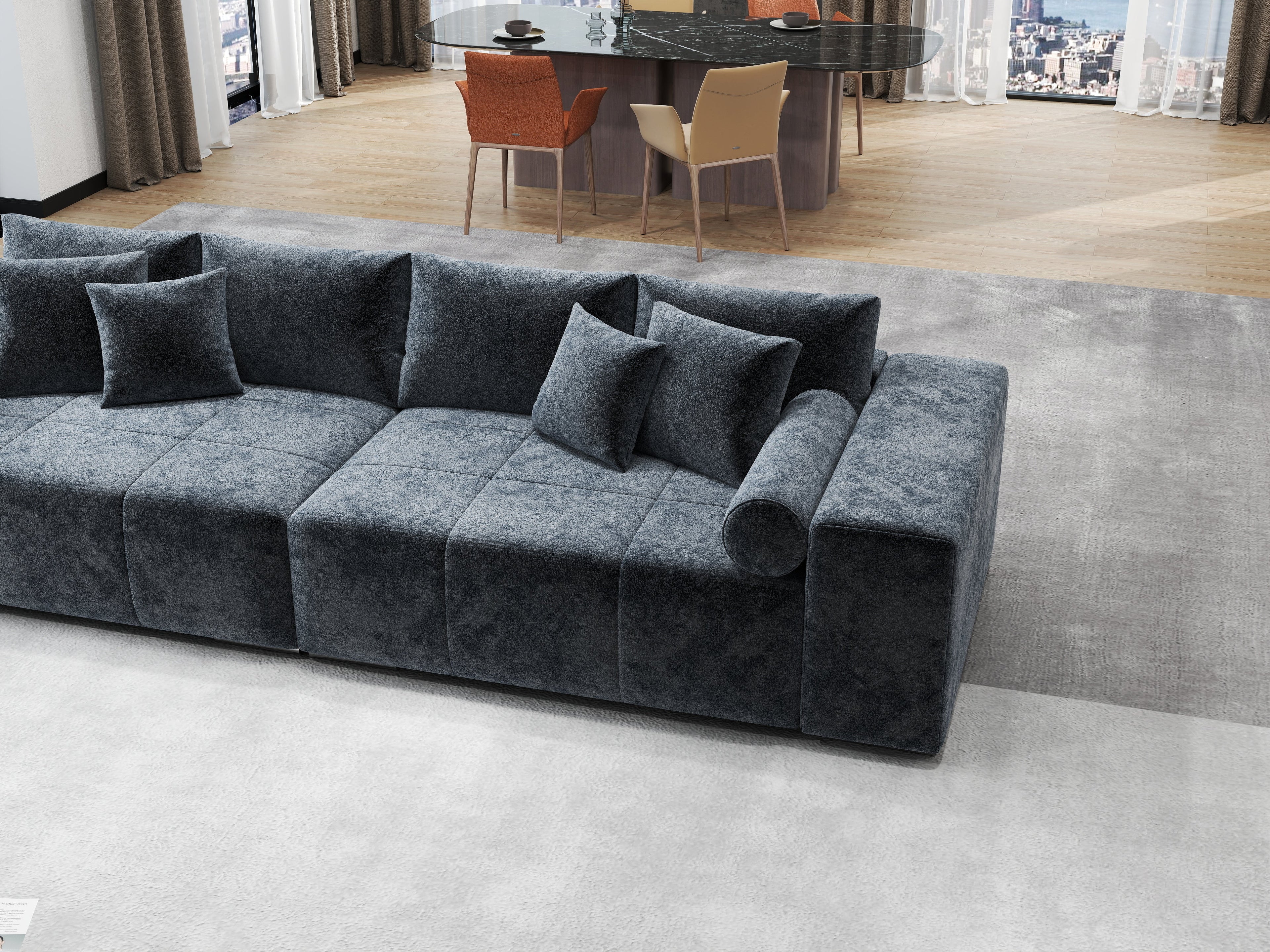 Canapea extensibilă dumonde cu ladă de depozitare si sezut confortabil din spuma high-density, Marbela Euphoria Grafit XXL 295x100 cm