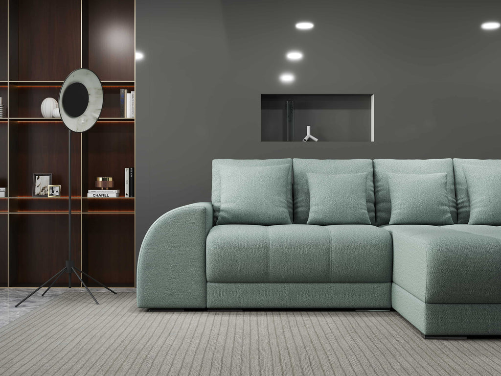 Colțar extensibil dumonde cu ladă de depozitare si sezut confortabil din spuma high-density, Verona Enjoy Mint II 290x185 cm