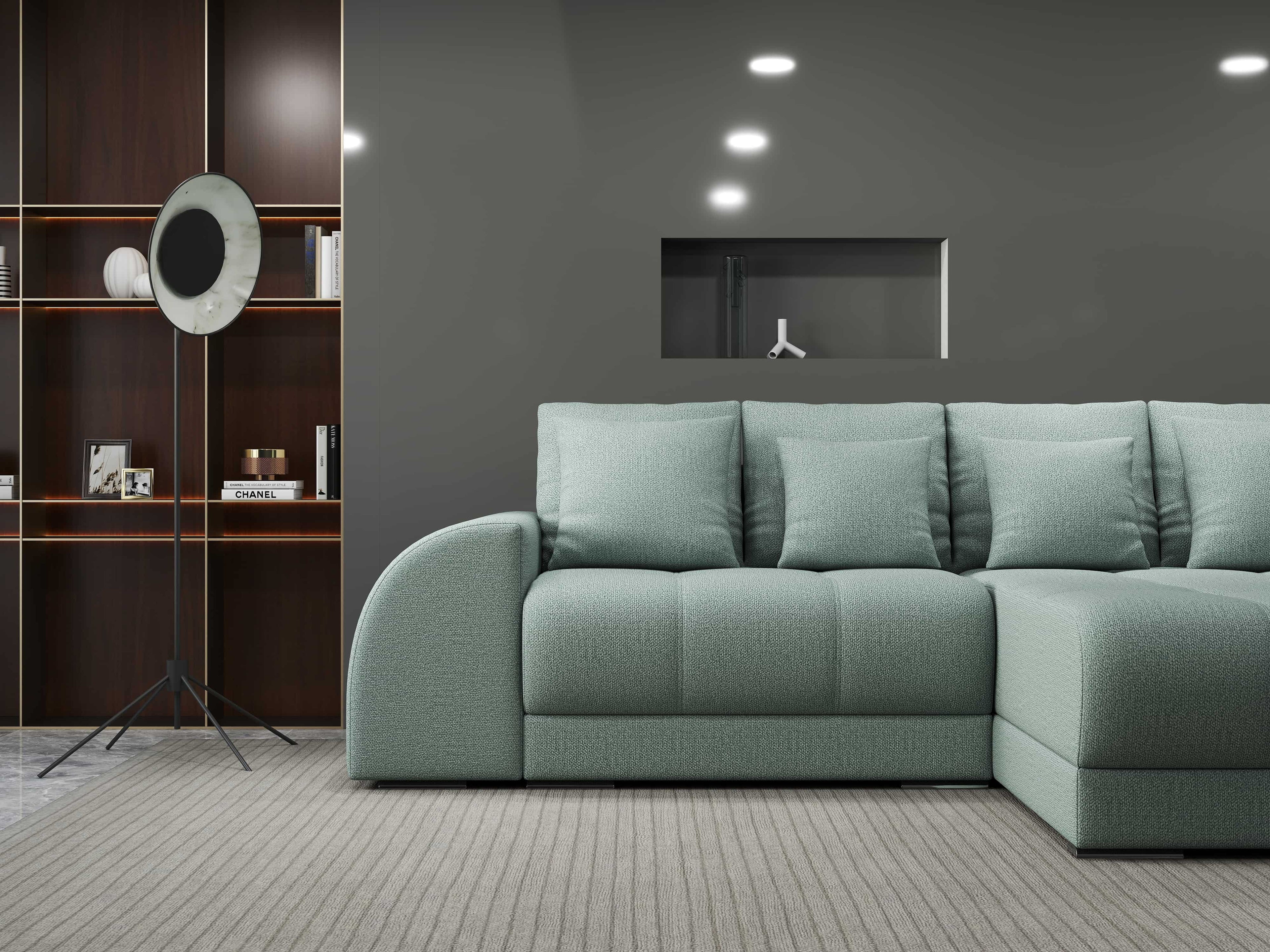 Colțar extensibil dumonde cu ladă de depozitare si sezut confortabil din spuma high-density, Verona Enjoy Mint II 290x185 cm