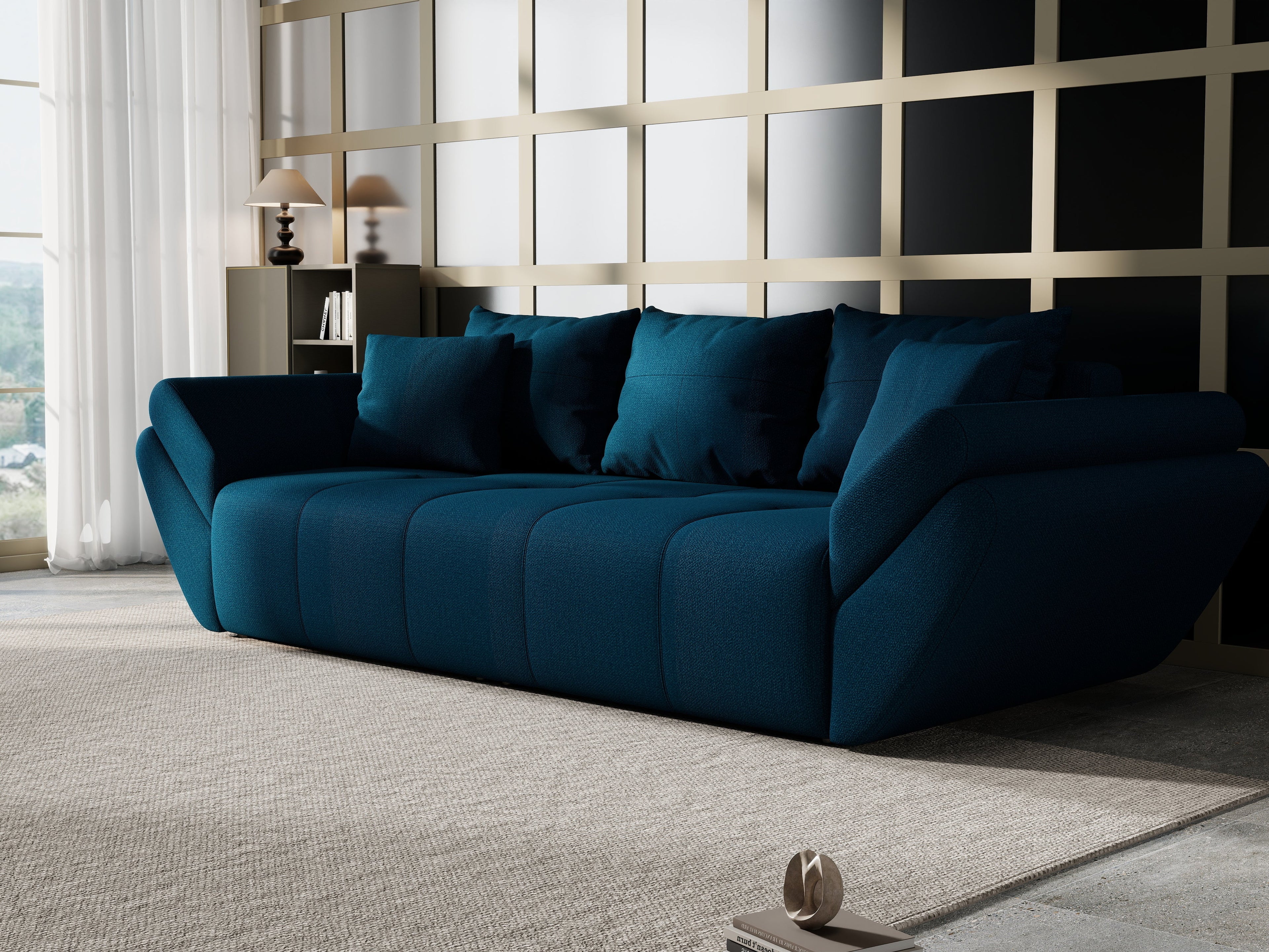 Canapea extensibilă dumonde cu ladă de depozitare si sezut confortabil din spuma high-density, Berlin Enjoy Petrol 250x100 cm