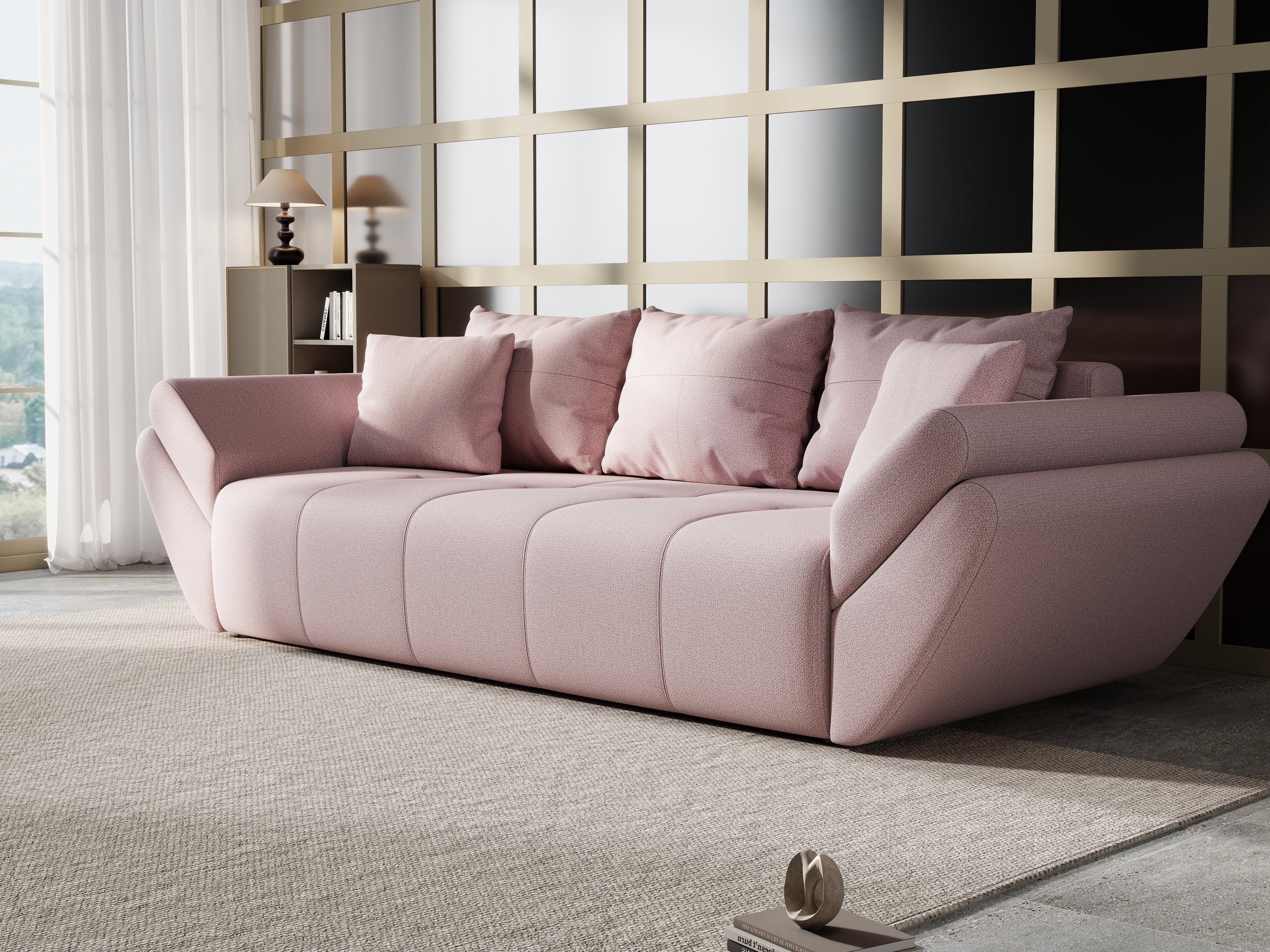 Canapea extensibilă dumonde cu ladă de depozitare si sezut confortabil din spuma high-density, Berlin Enjoy Flamingo 250x100 cm