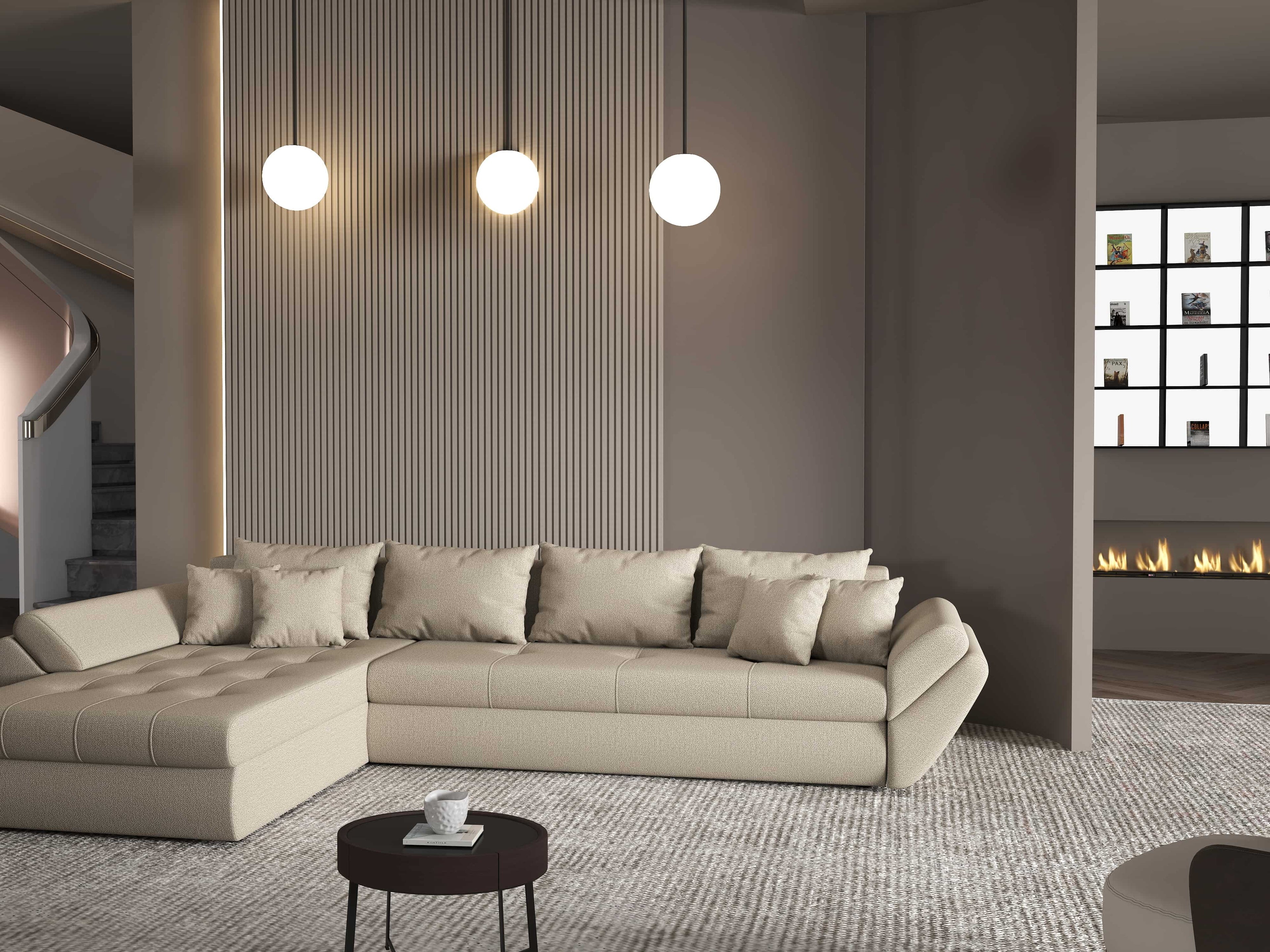 Colțar extensibil dumonde cu ladă de depozitare si sezut confortabil din spuma high-density, Loana XL Enjoy Camel 335x185 cm