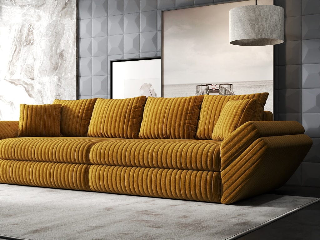 Canapea extensibilă dumonde cu ladă de depozitare si sezut confortabil din spuma high-density, Loana Ambience Mustar 300x100 cm
