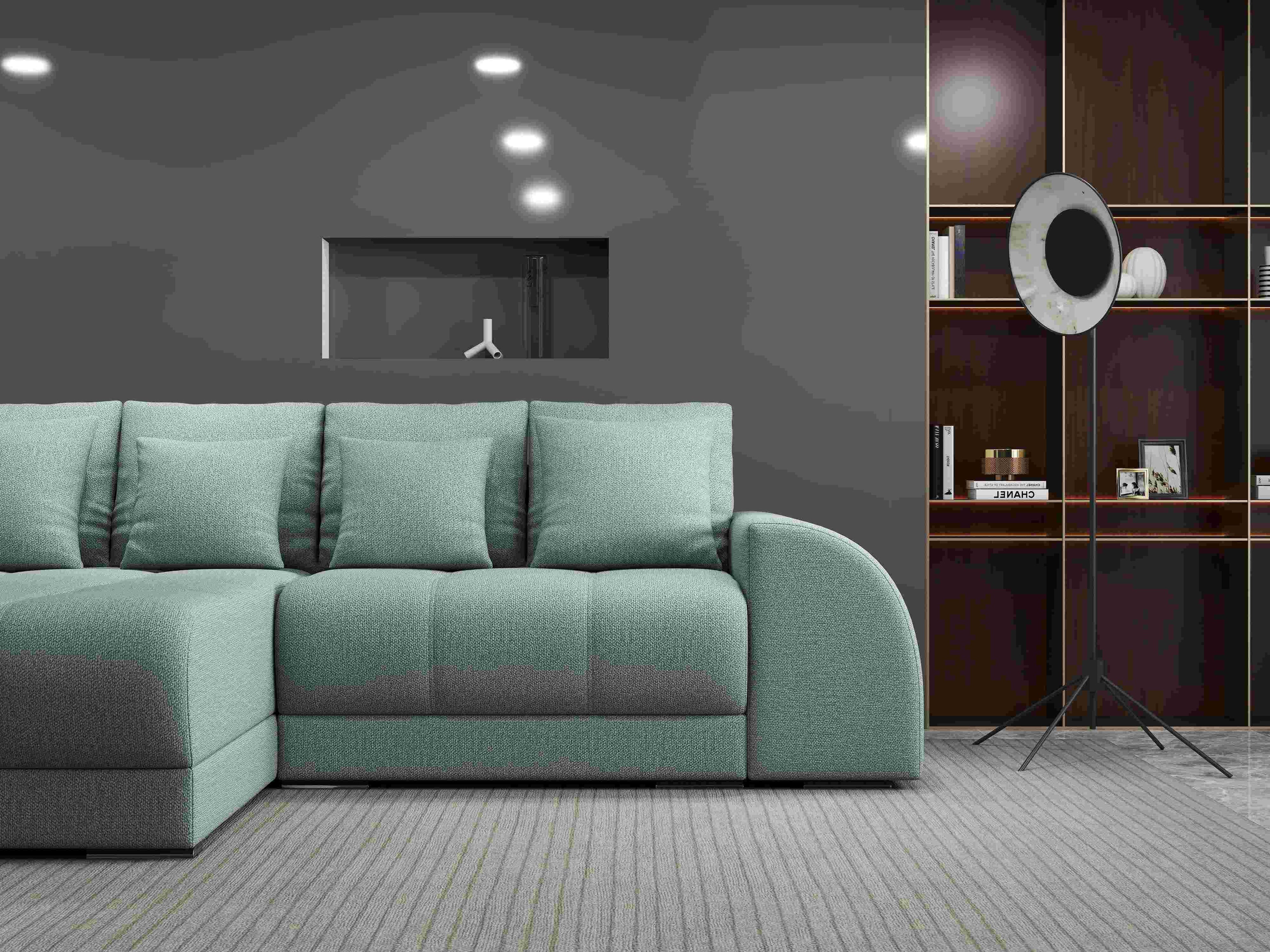 Colțar extensibil dumonde cu ladă de depozitare si sezut confortabil din spuma high-density, Verona Enjoy Mint 290x185 cm