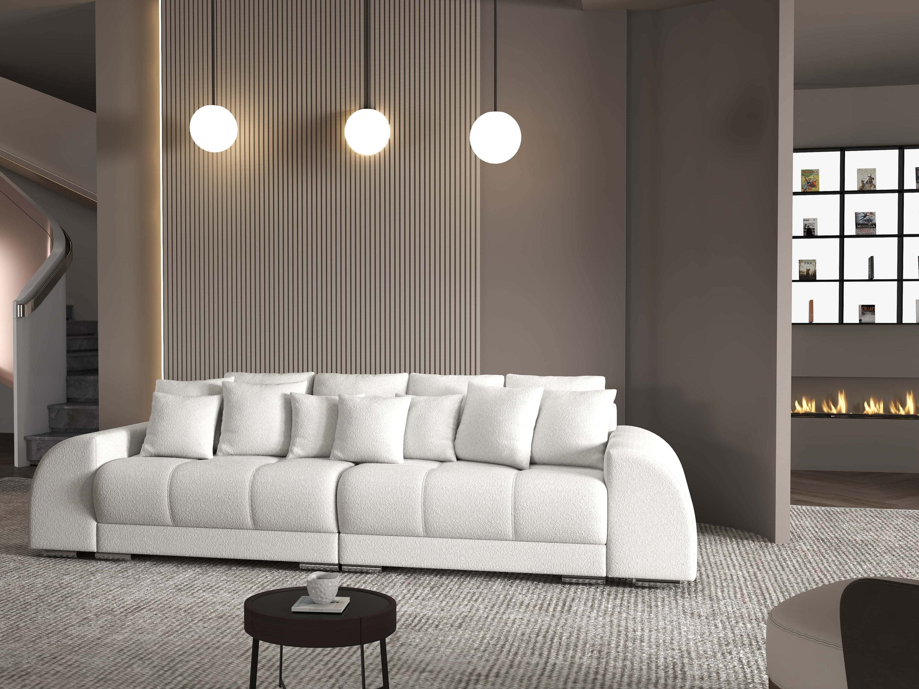 Canapea extensibilă dumonde cu 2 lăzi de depozitare si sezut confortabil din spuma high-density, Verona Euphoria Ivory 310x100 cm