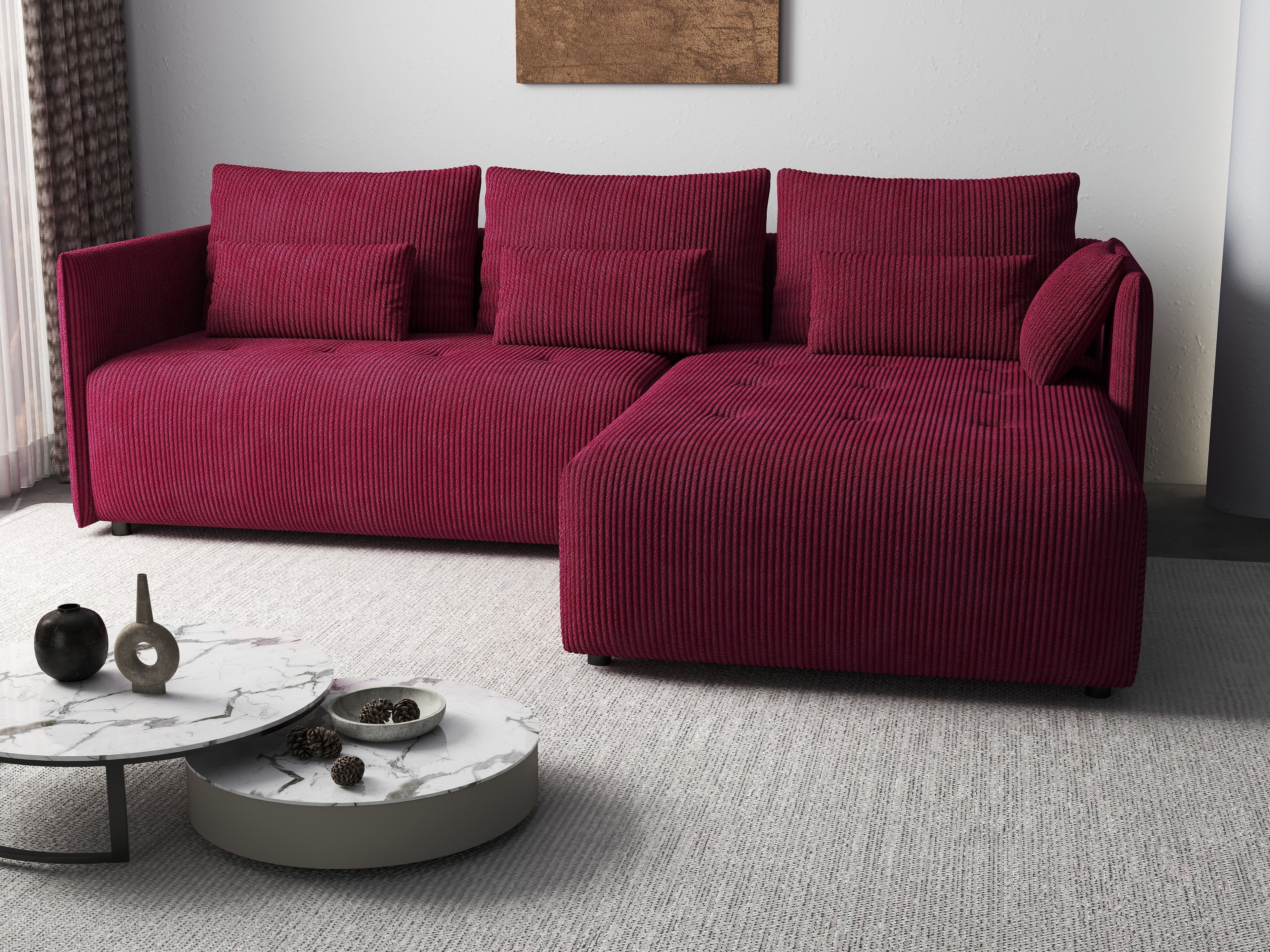 Colțar extensibil dumonde cu ladă de depozitare si sezut confortabil din spuma high-density, Malta Zoom Red II 235x185 cm