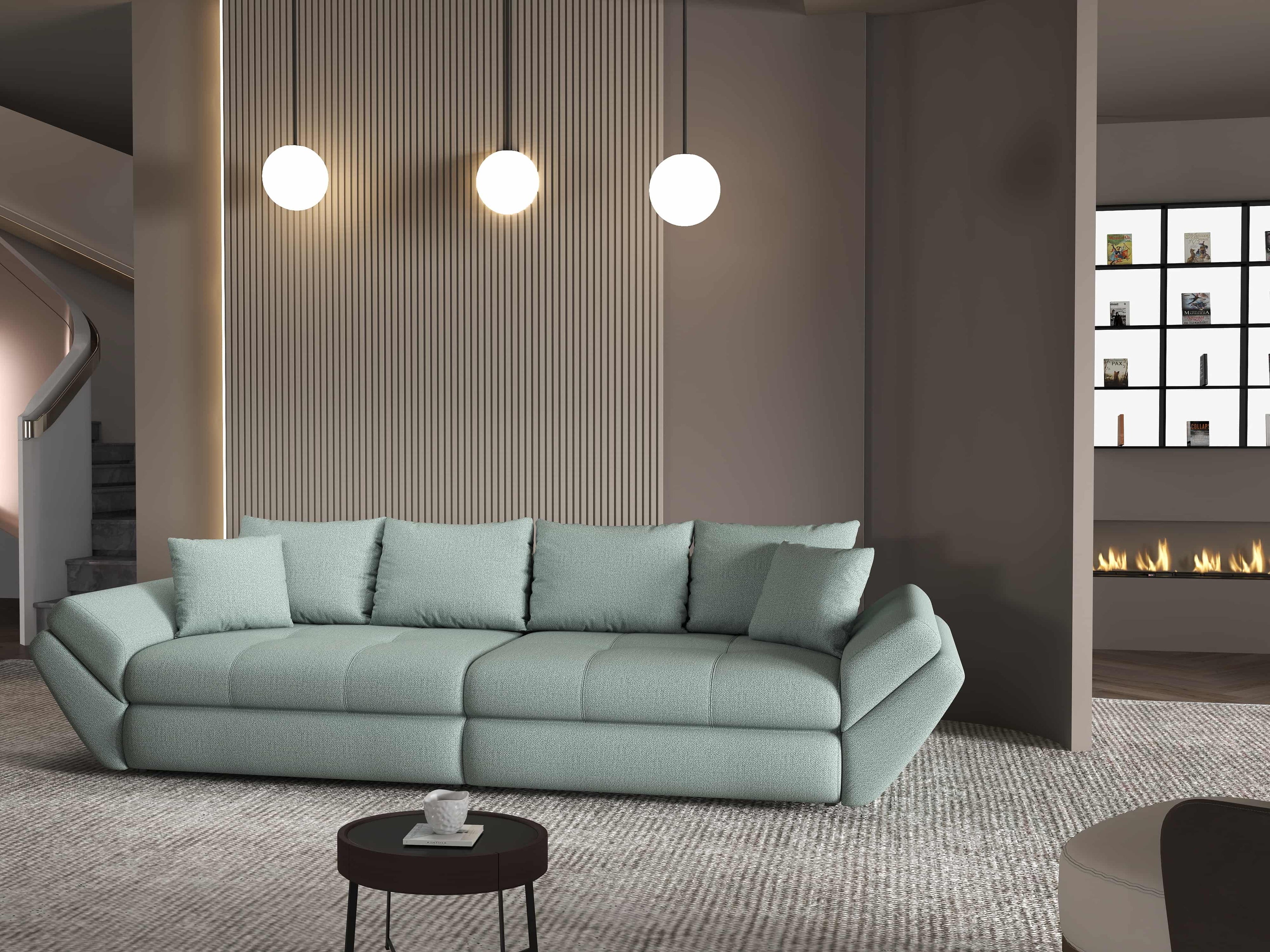 Canapea extensibilă dumonde cu ladă de depozitare si sezut confortabil din spuma high-density, Loana Enjoy Mint 300x100 cm