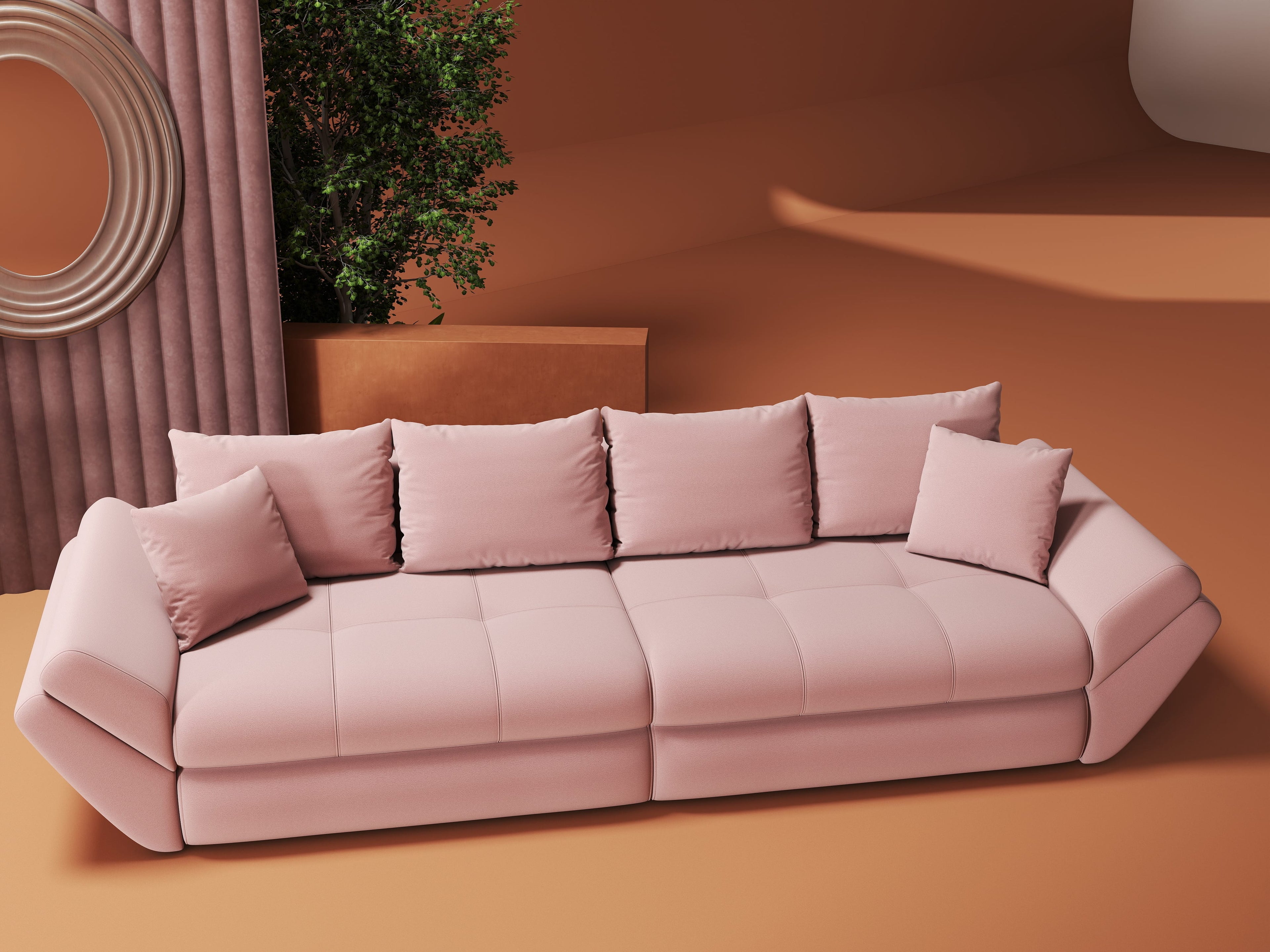 Canapea extensibilă dumonde cu ladă de depozitare si sezut confortabil din spuma high-density, Loana Royal Roz 300x100 cm