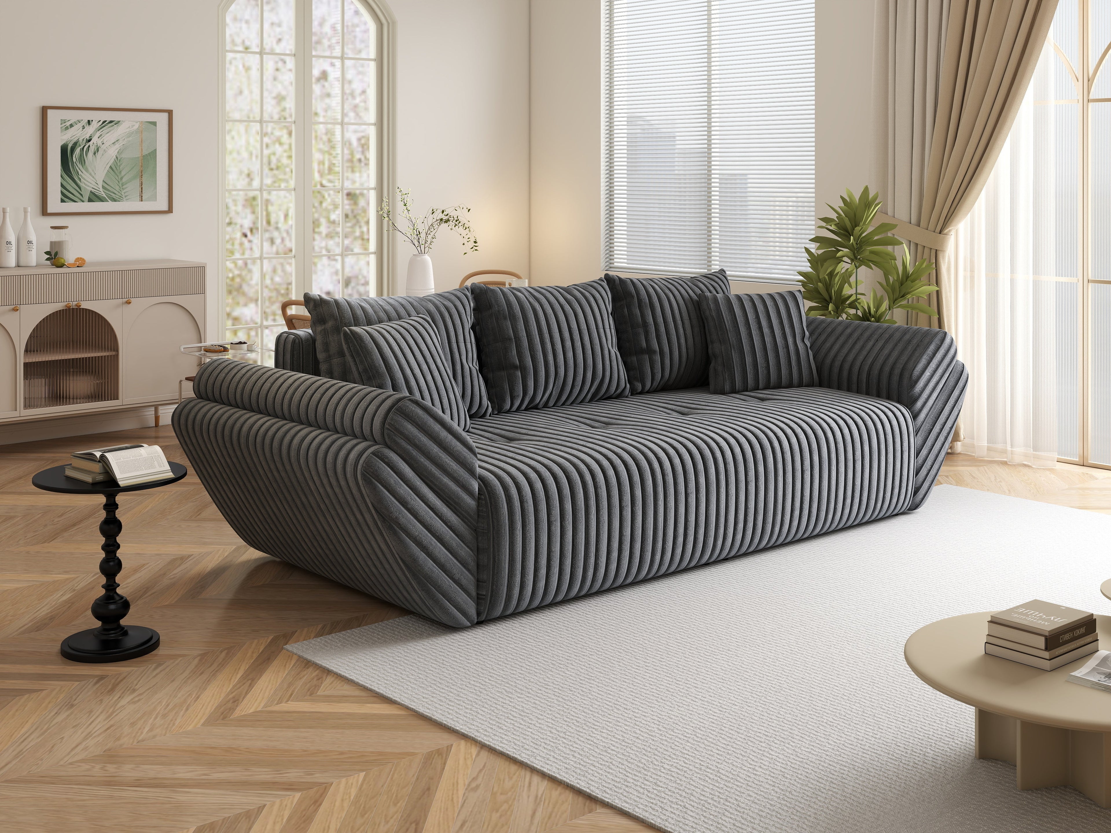 Canapea extensibilă dumonde cu ladă de depozitare si sezut confortabil din spuma high-density, Berlin Ambience Grey 250x100 cm