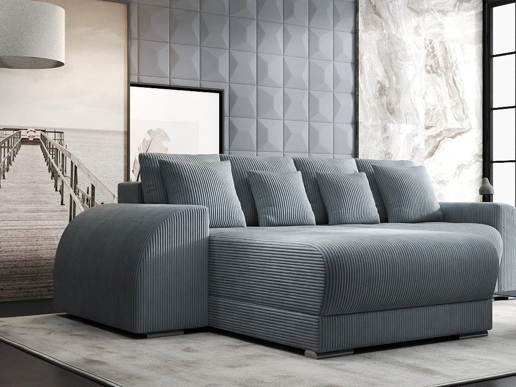 Colțar extensibil dumonde cu ladă de depozitare si sezut confortabil din spuma high-density, Verona Zoom Gri 290x185 cm