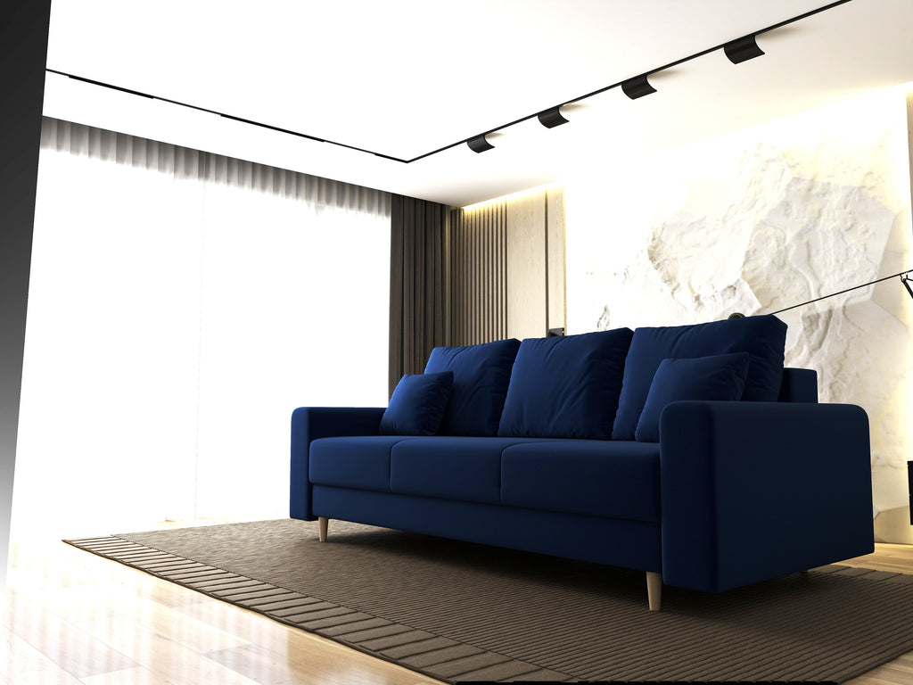 Canapea extensibilă dumonde cu ladă de depozitare si sezut confortabil din spuma high-density, Kronos Royal Albastru 210x100 cm