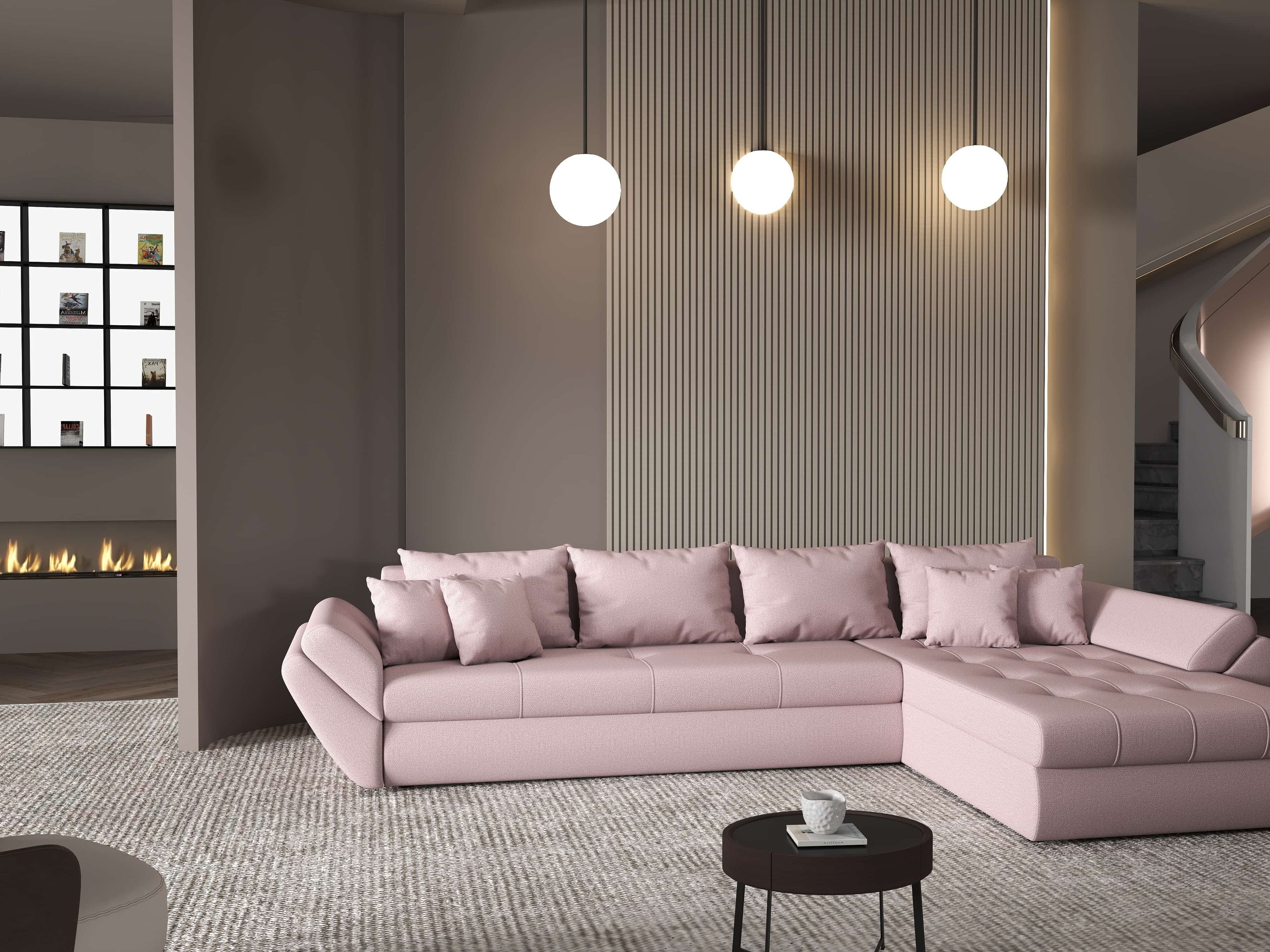 Colțar extensibil dumonde cu ladă de depozitare si sezut confortabil din spuma high-density, Loana XL Enjoy Flamingo II 335x185 cm