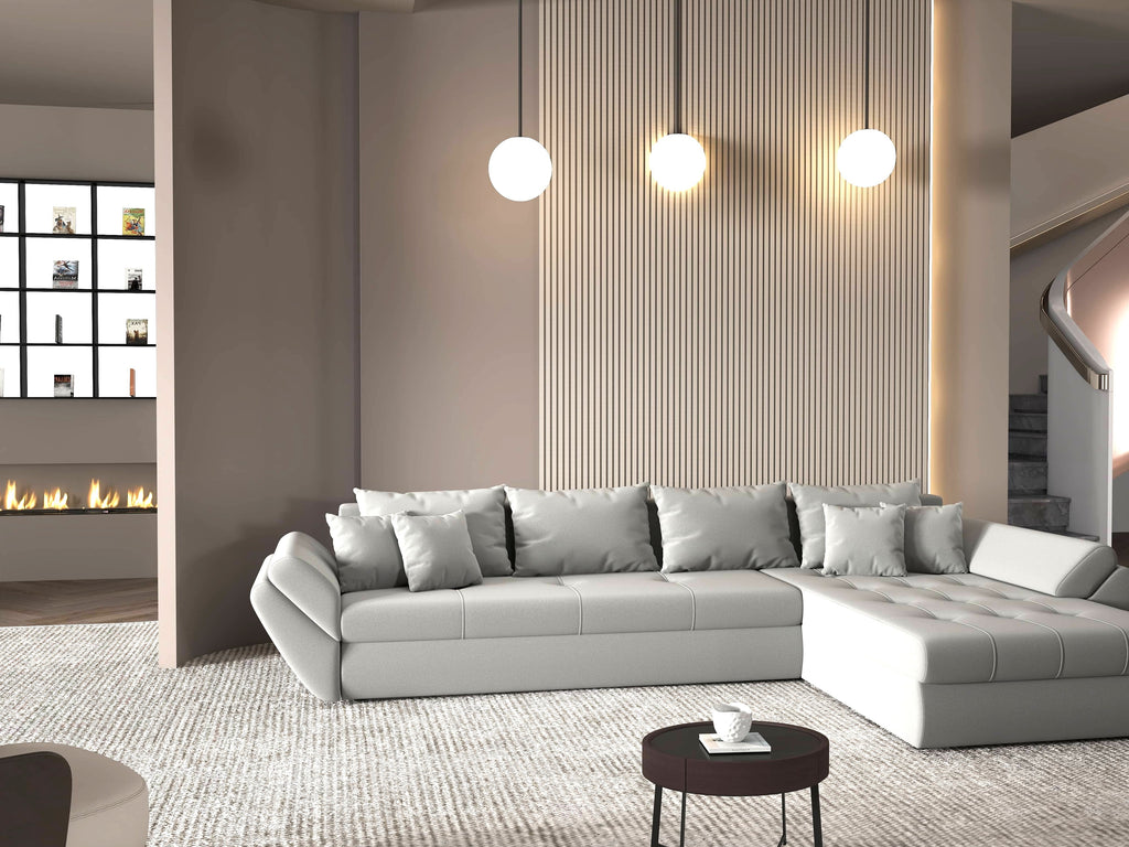 Colțar extensibil dumonde cu ladă de depozitare si sezut confortabil din spuma high-density, Loana XL Royal Antracit II 335x185 cm