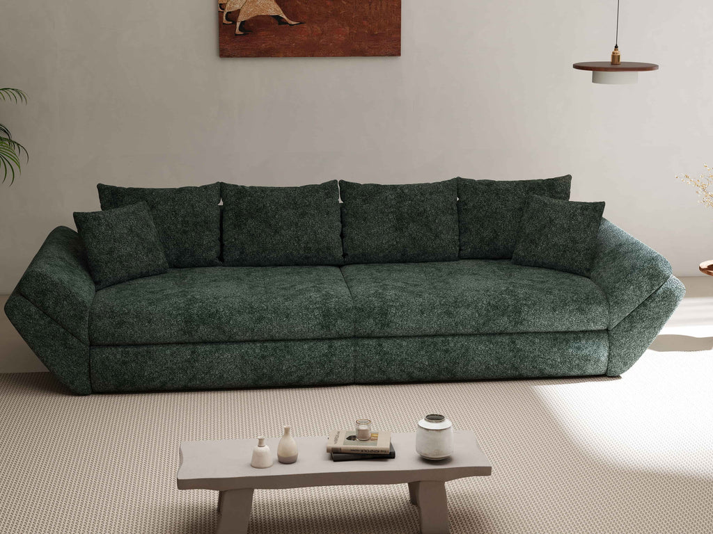 Canapea extensibilă dumonde cu ladă de depozitare si sezut confortabil din spuma high-density, Loana Euphoria Verde 300x100 cm