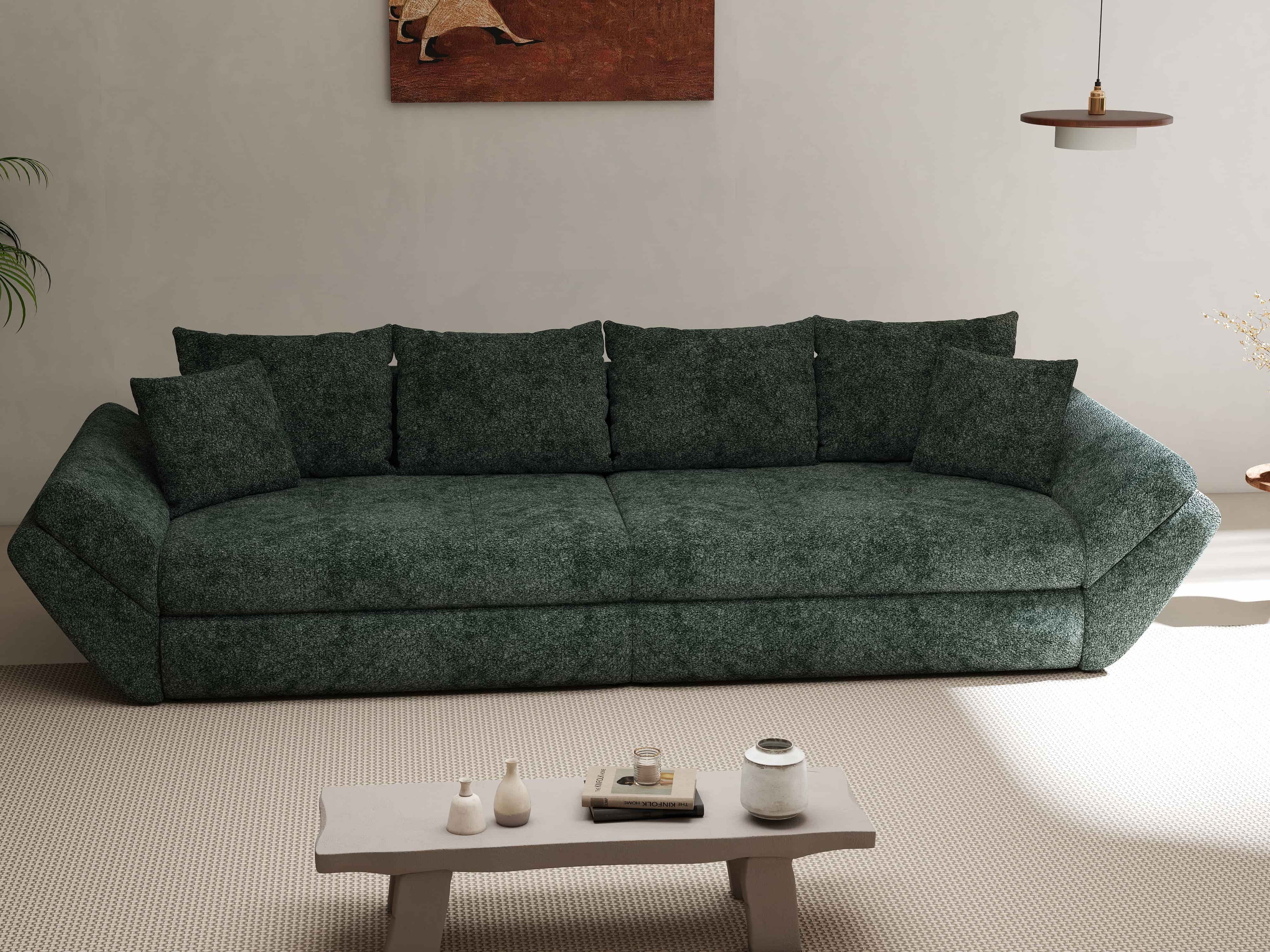 Canapea extensibilă dumonde cu ladă de depozitare si sezut confortabil din spuma high-density, Loana Euphoria Verde 300x100 cm