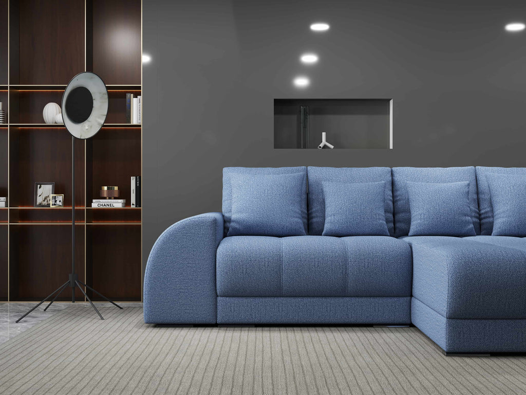 Colțar extensibil dumonde cu ladă de depozitare si sezut confortabil din spuma high-density, Verona Enjoy Albastru II 290x185 cm