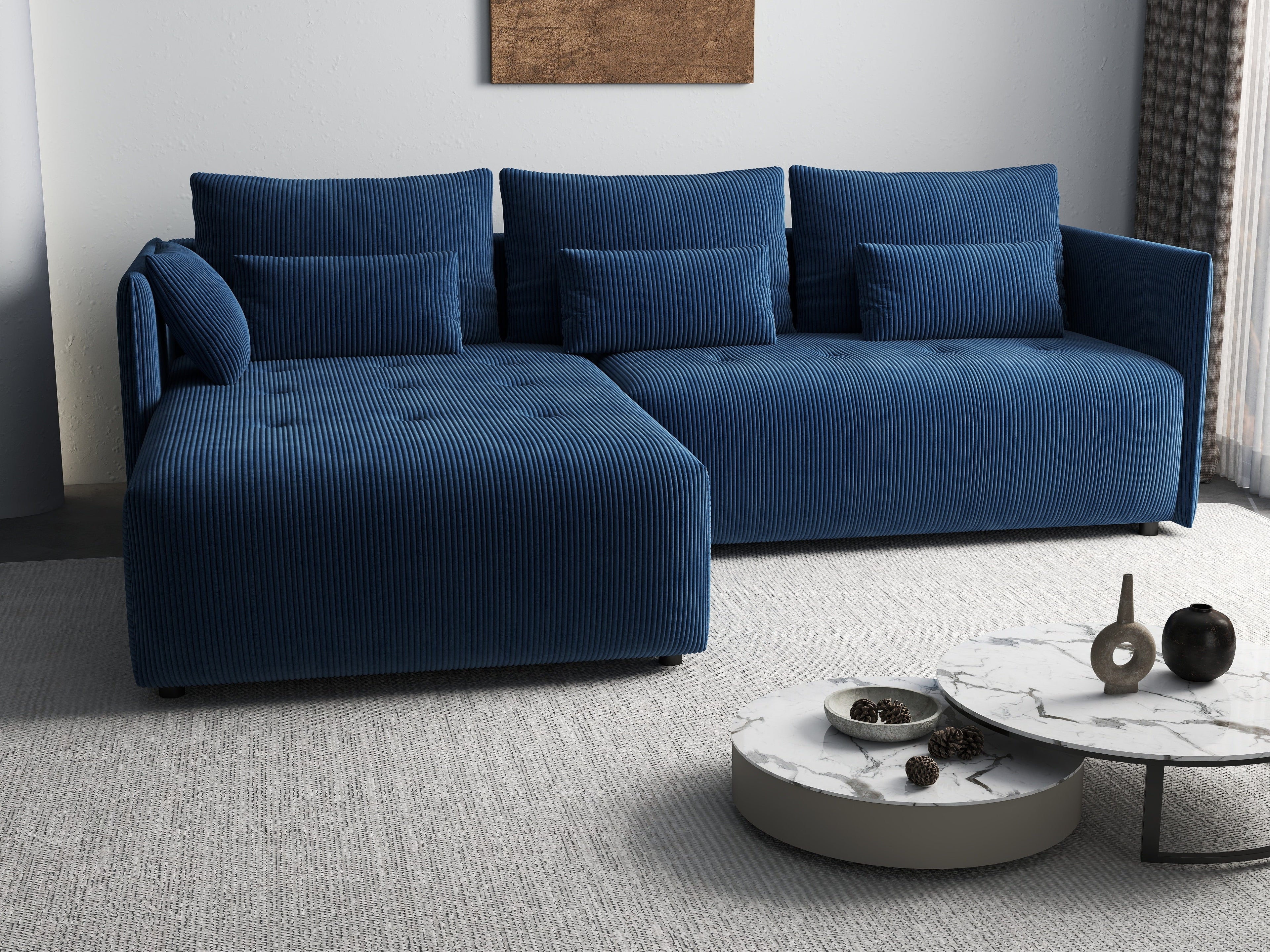 Colțar extensibil dumonde cu ladă de depozitare si sezut confortabil din spuma high-density, Malta Zoom Blue II 235x185 cm