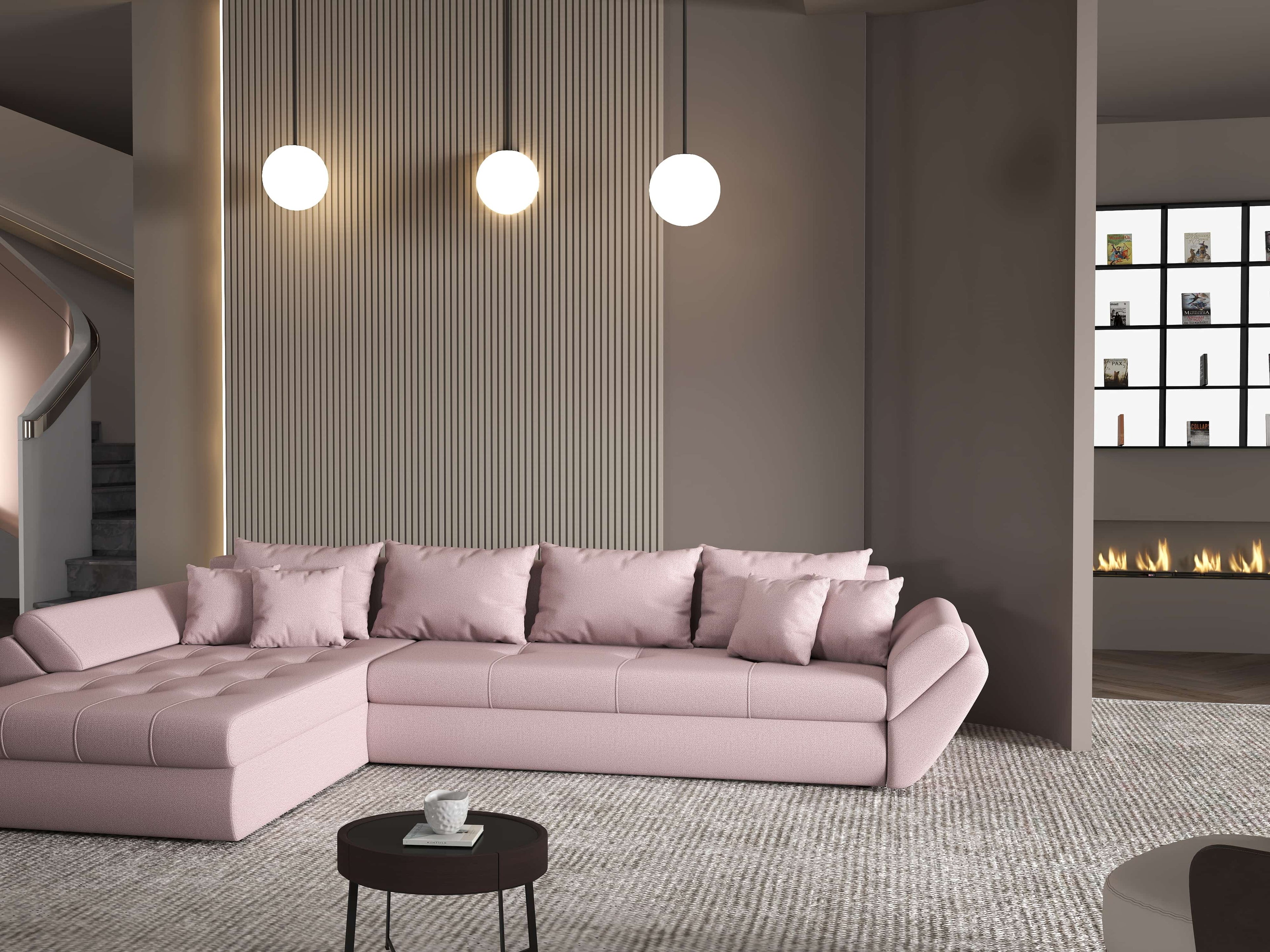 Colțar extensibil dumonde cu ladă de depozitare si sezut confortabil din spuma high-density, Loana XL Enjoy Flamingo 335x185 cm