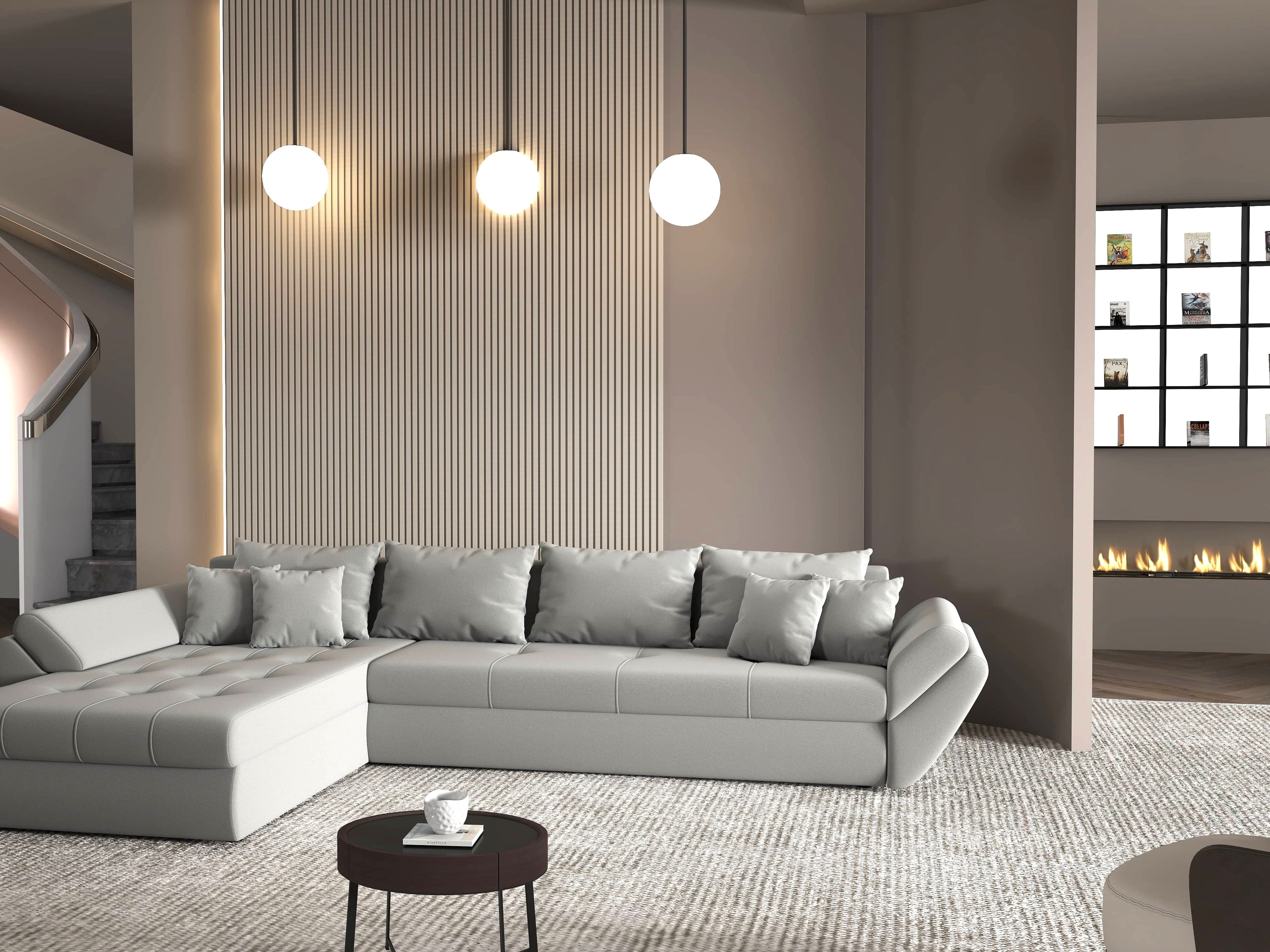 Colțar extensibil dumonde cu ladă de depozitare si sezut confortabil din spuma high-density, Loana XL Royal Antracit 335x185 cm