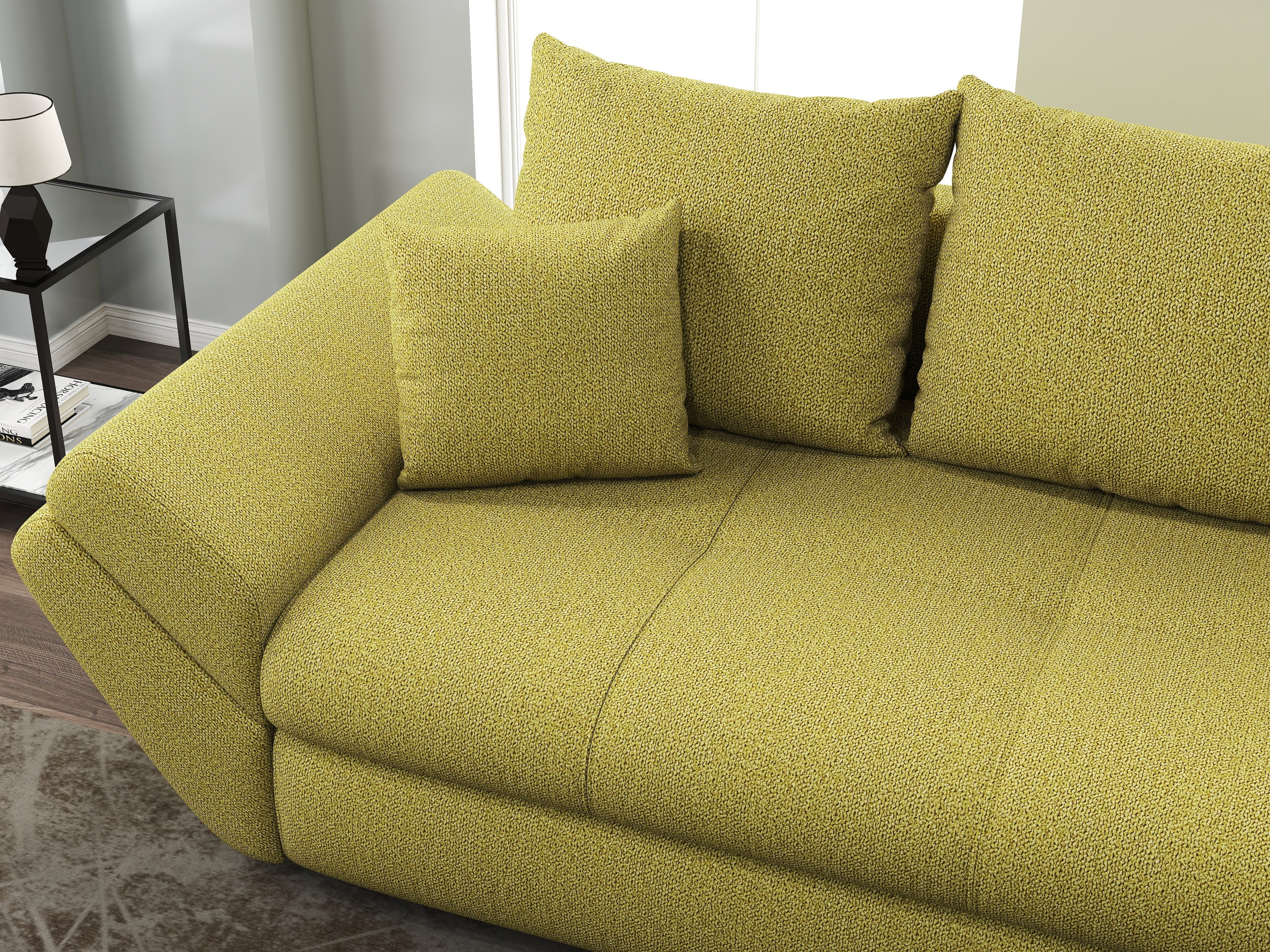 Canapea extensibilă dumonde cu ladă de depozitare si sezut confortabil din spuma high-density, Loana Enjoy Green 250x100 cm