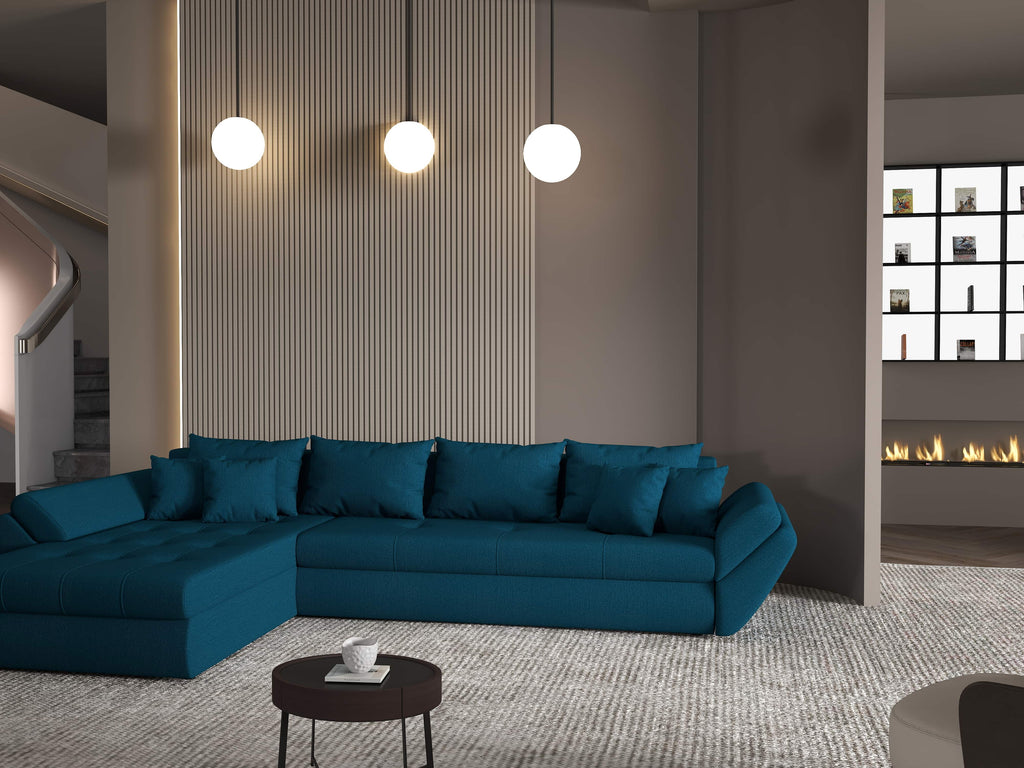 Colțar extensibil dumonde cu ladă de depozitare si sezut confortabil din spuma high-density, Loana XL Enjoy Petrol 335x185 cm