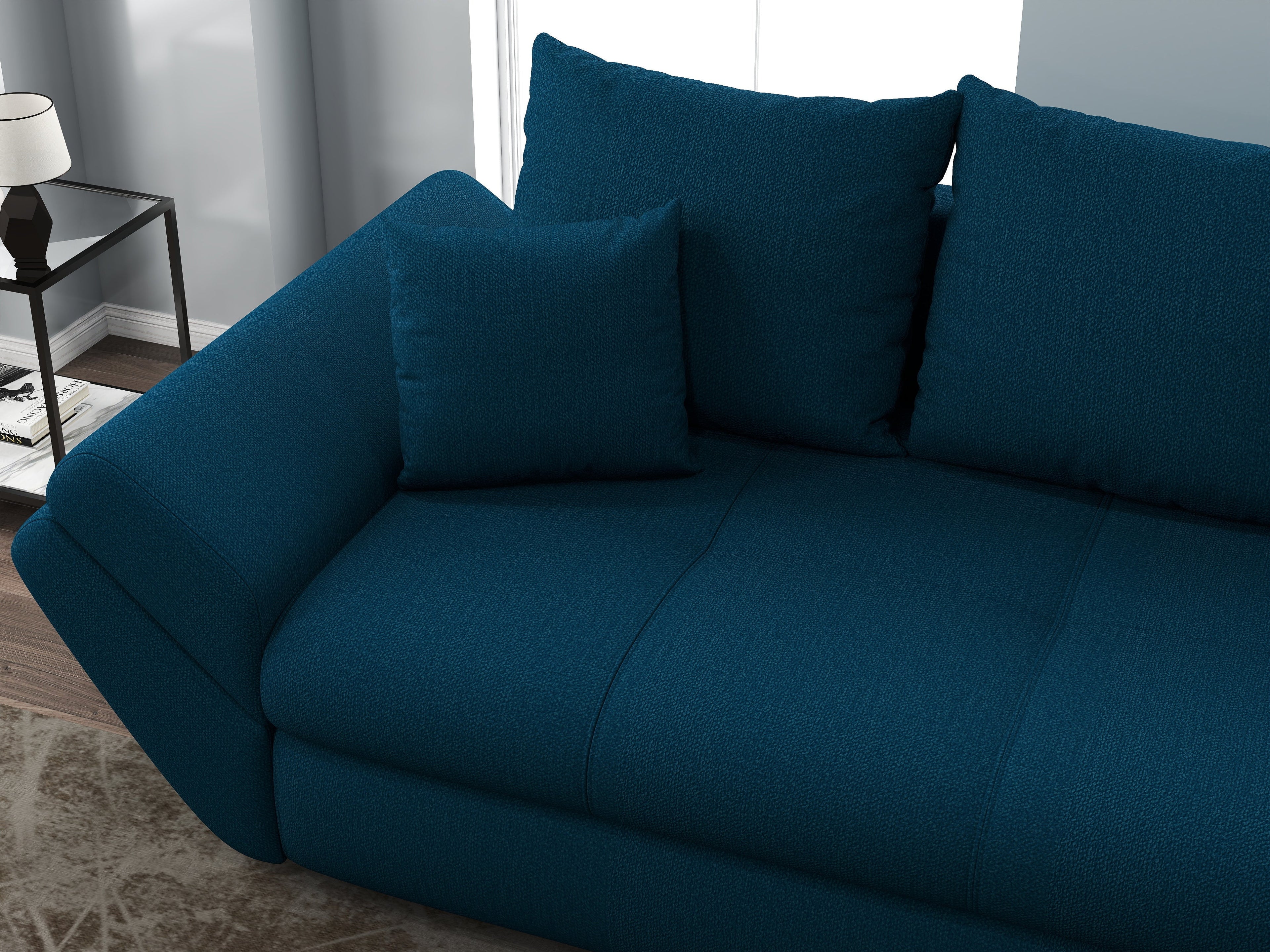 Canapea extensibilă dumonde cu ladă de depozitare si sezut confortabil din spuma high-density, Loana Enjoy Petrol 250x100 cm