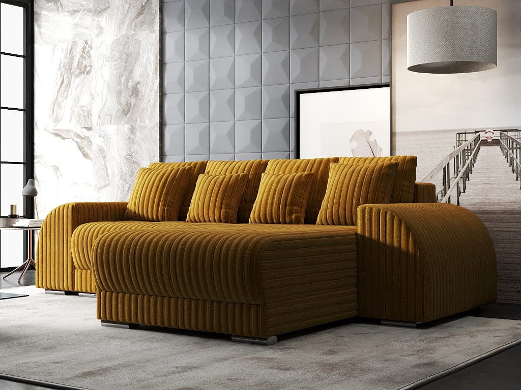 Colțar extensibil dumonde cu ladă de depozitare si sezut confortabil din spuma high-density, Verona Ambience Mustar II 290x185 cm