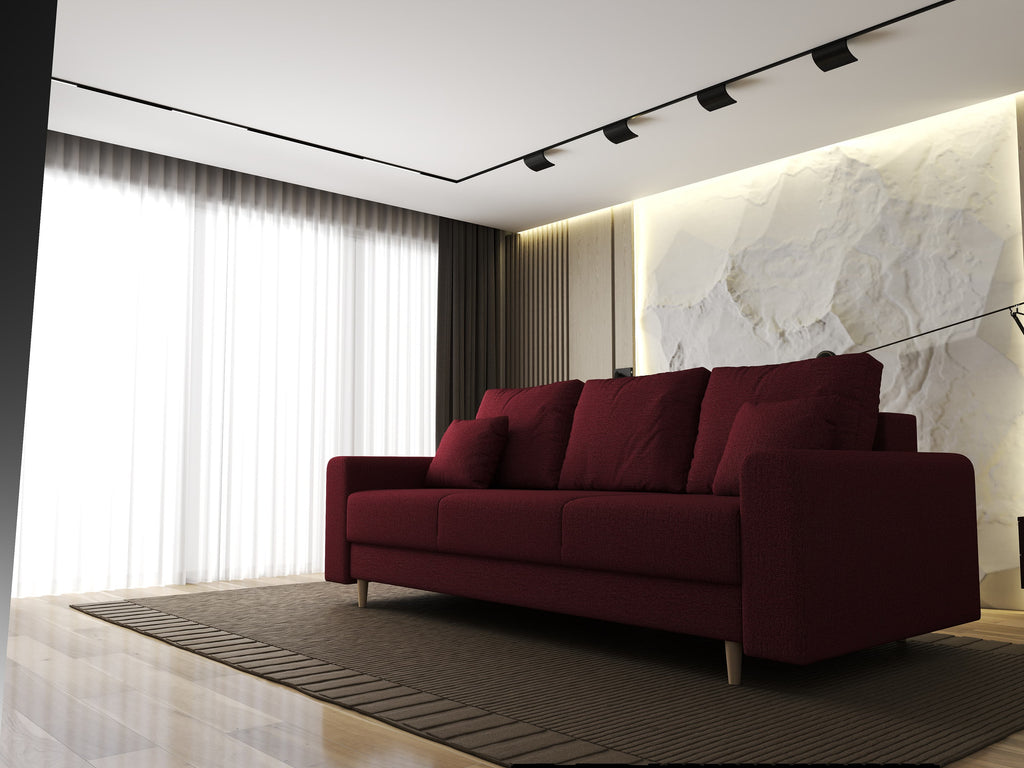 Canapea extensibilă dumonde cu ladă de depozitare si sezut confortabil din spuma high-density, Kronos Enjoy Rosu 210x100 cm