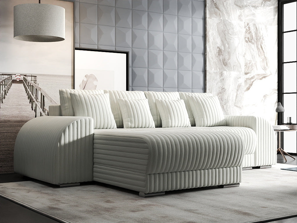 Colțar extensibil dumonde cu ladă de depozitare si sezut confortabil din spuma high-density, Verona Ambience Ivory 290x185 cm