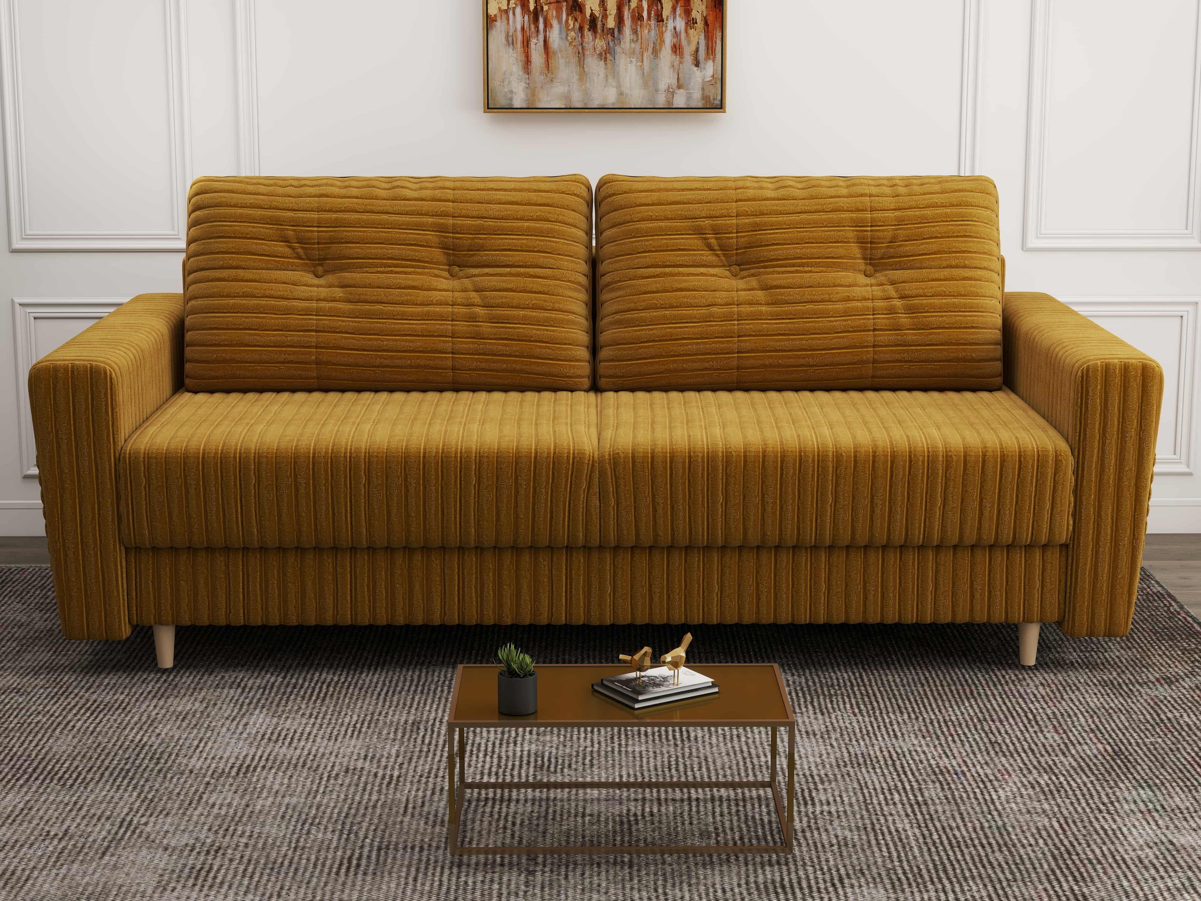 Canapea extensibilă dumonde cu ladă de depozitare si sezut confortabil din spuma high-density, Summer Ambience Mustar 225x100 cm