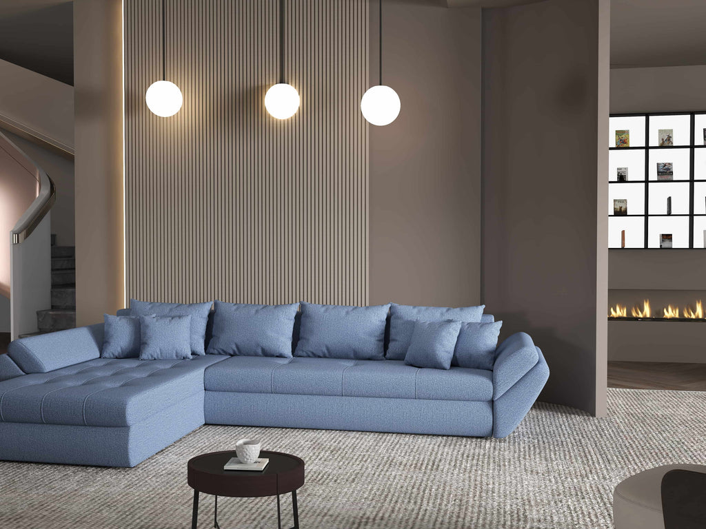 Colțar extensibil dumonde cu ladă de depozitare si sezut confortabil din spuma high-density, Loana XL Enjoy Albastru 335x185 cm