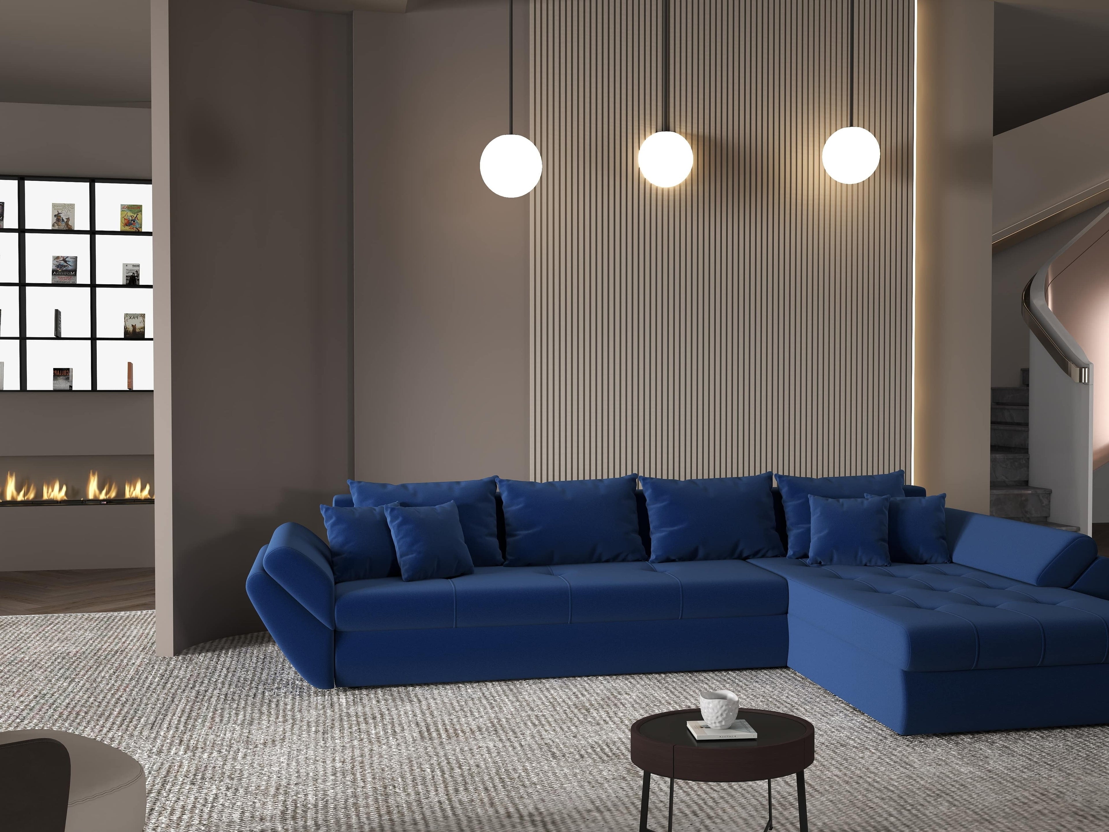 Colțar extensibil dumonde cu ladă de depozitare si sezut confortabil din spuma high-density, Loana XL Royal Albastru II 335x185 cm