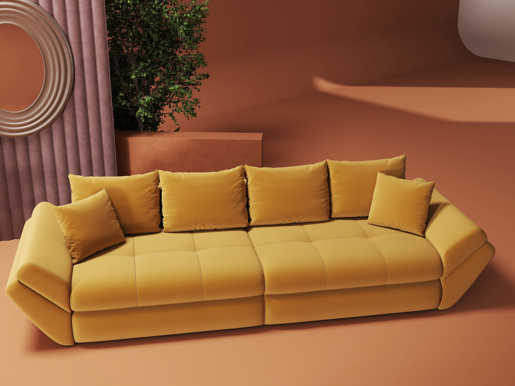 Canapea extensibilă dumonde cu ladă de depozitare si sezut confortabil din spuma high-density, Loana Royal Mustar 300x100 cm