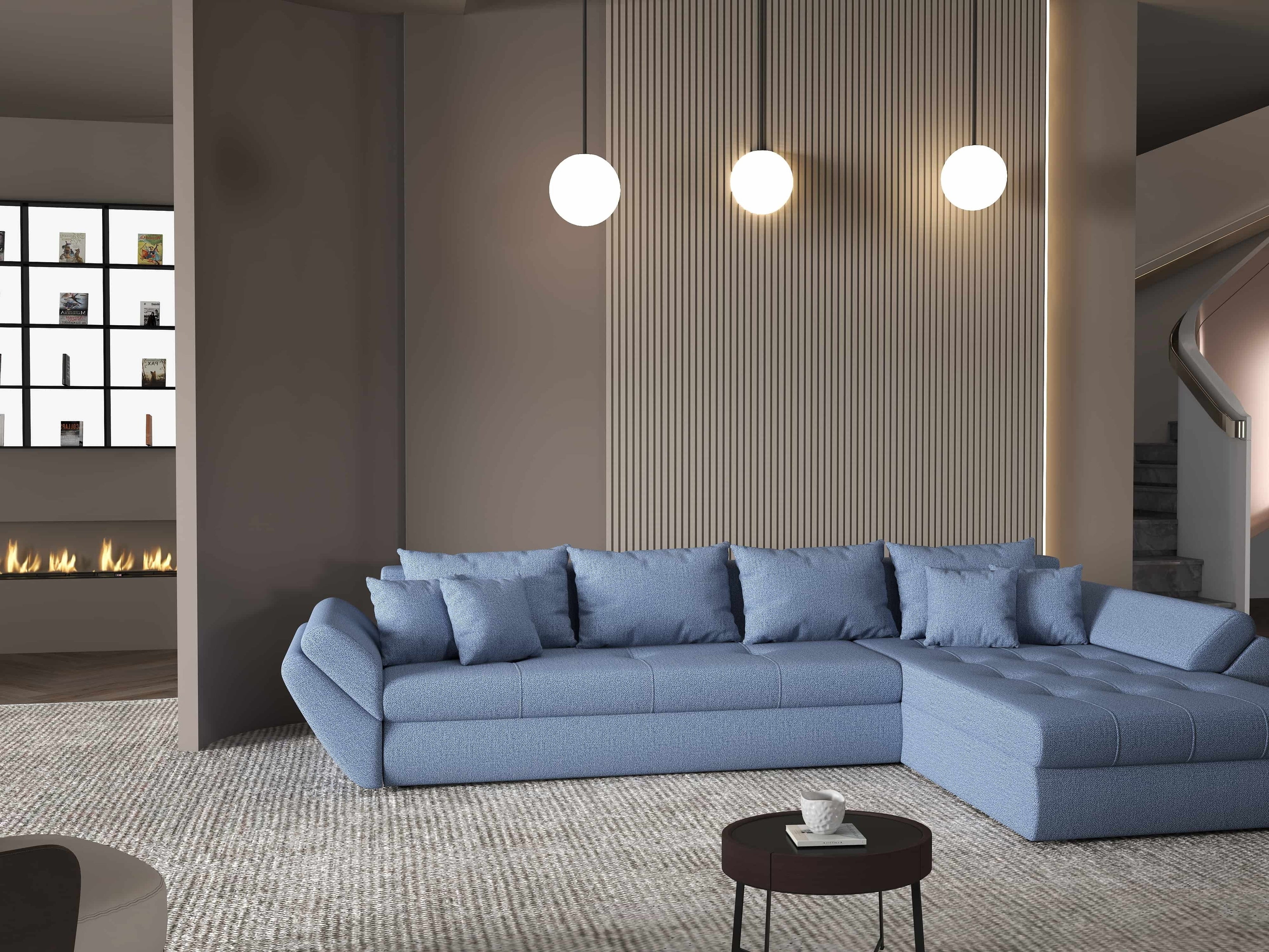 Colțar extensibil dumonde cu ladă de depozitare si sezut confortabil din spuma high-density, Loana XL Enjoy Albastru II 335x185 cm