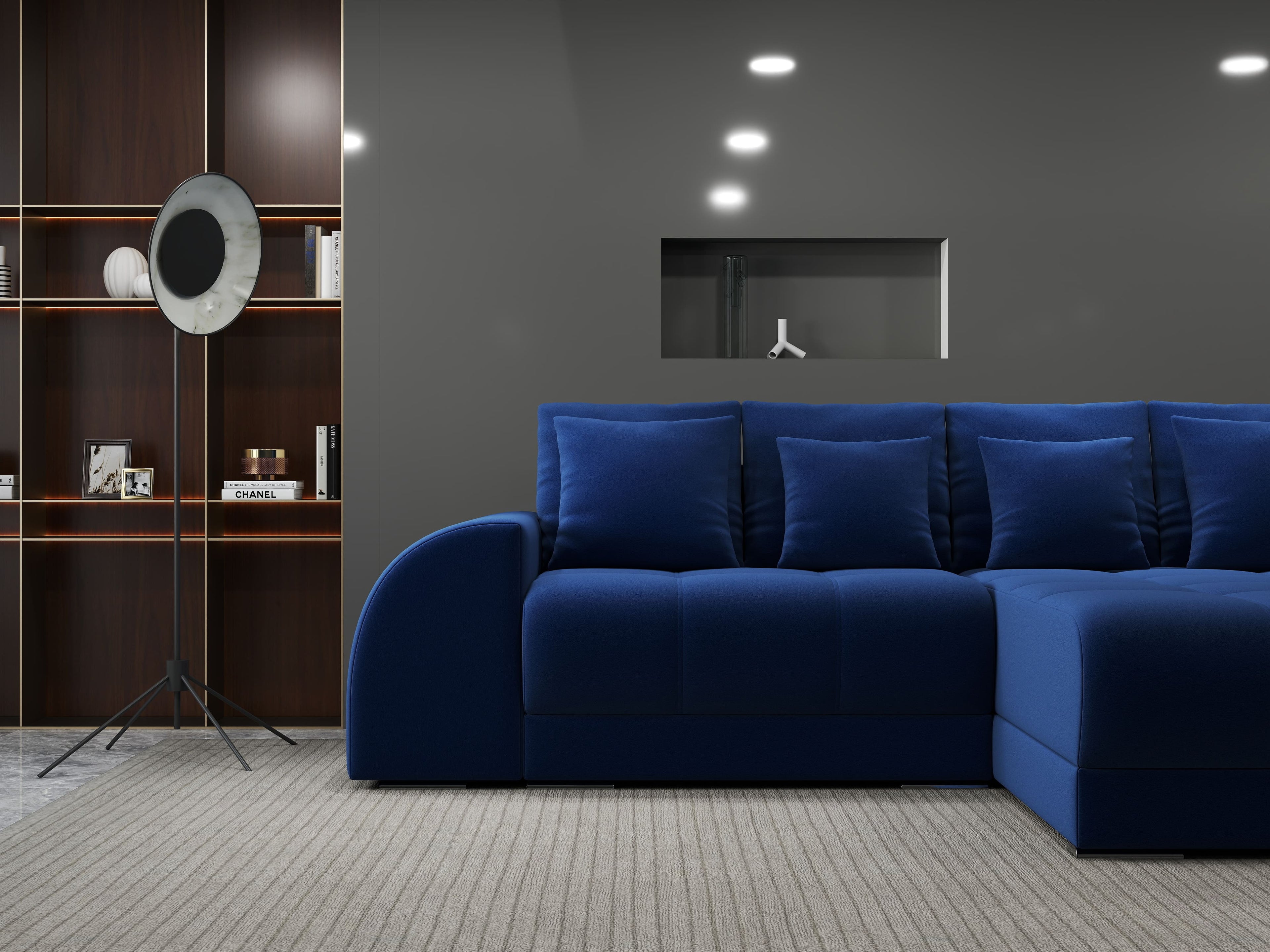 Colțar extensibil dumonde cu ladă de depozitare si sezut confortabil din spuma high-density, Verona Royal Albastru II 290x185 cm