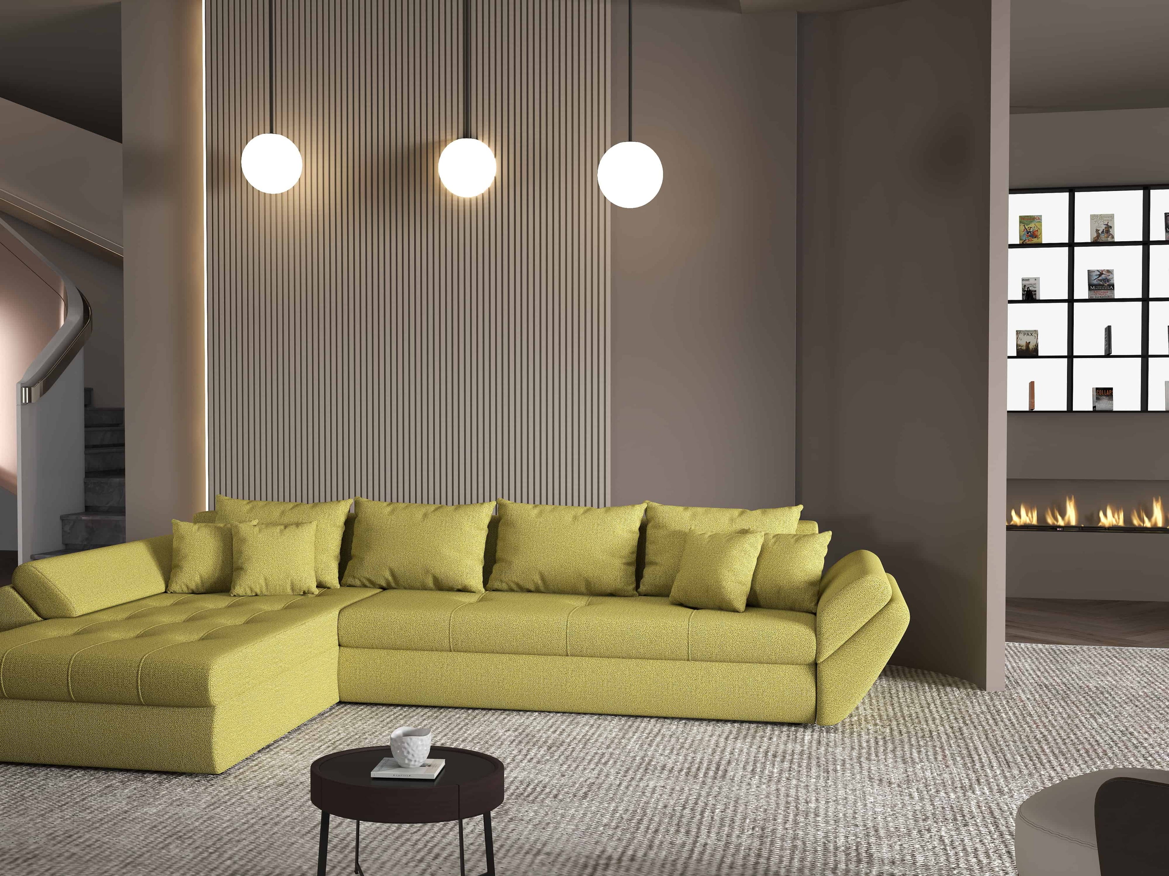 Colțar extensibil dumonde cu ladă de depozitare si sezut confortabil din spuma high-density, Loana XL Enjoy Verde 335x185 cm