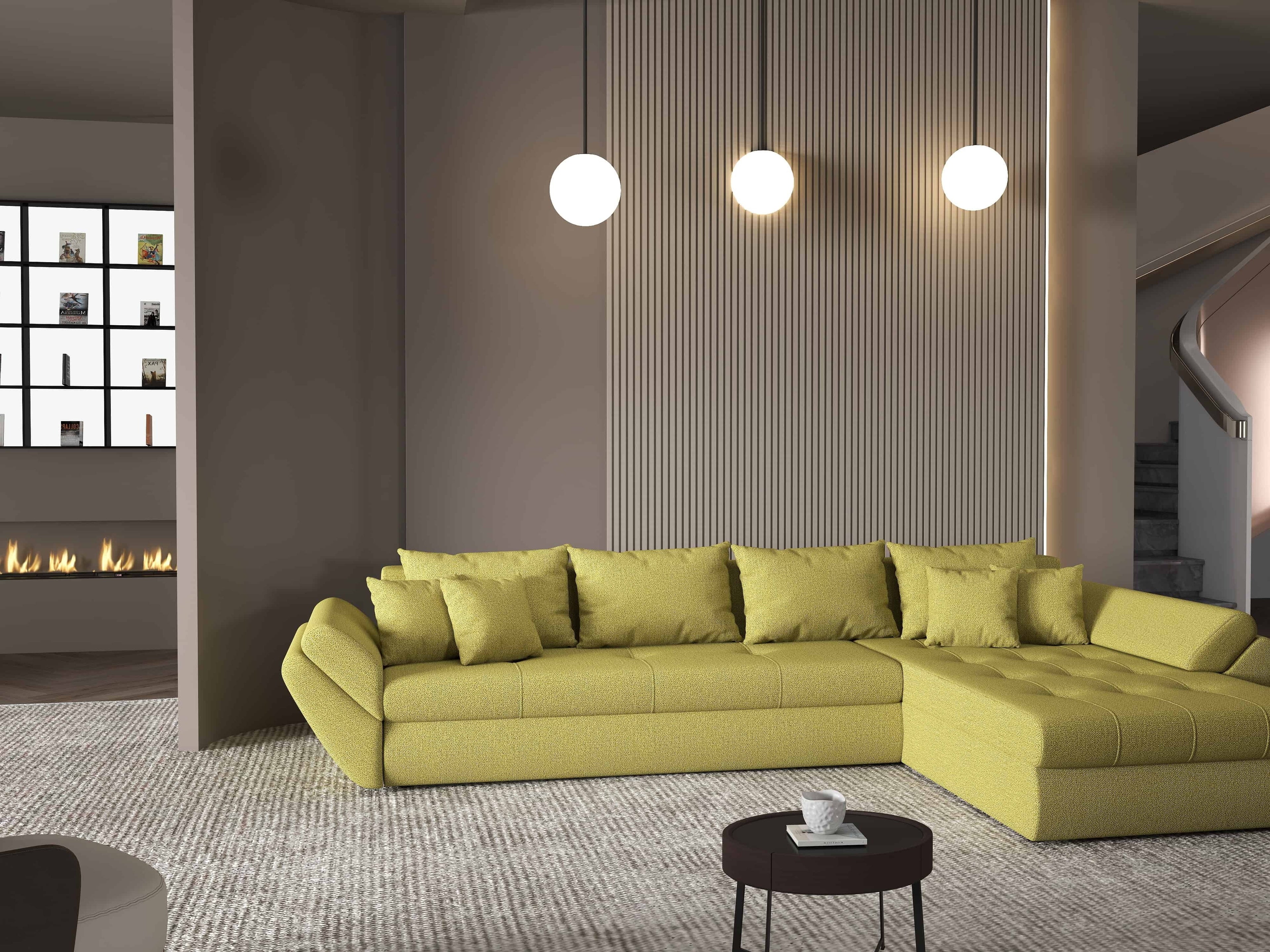 Colțar extensibil dumonde cu ladă de depozitare si sezut confortabil din spuma high-density, Loana XL Enjoy Verde II 335x185 cm