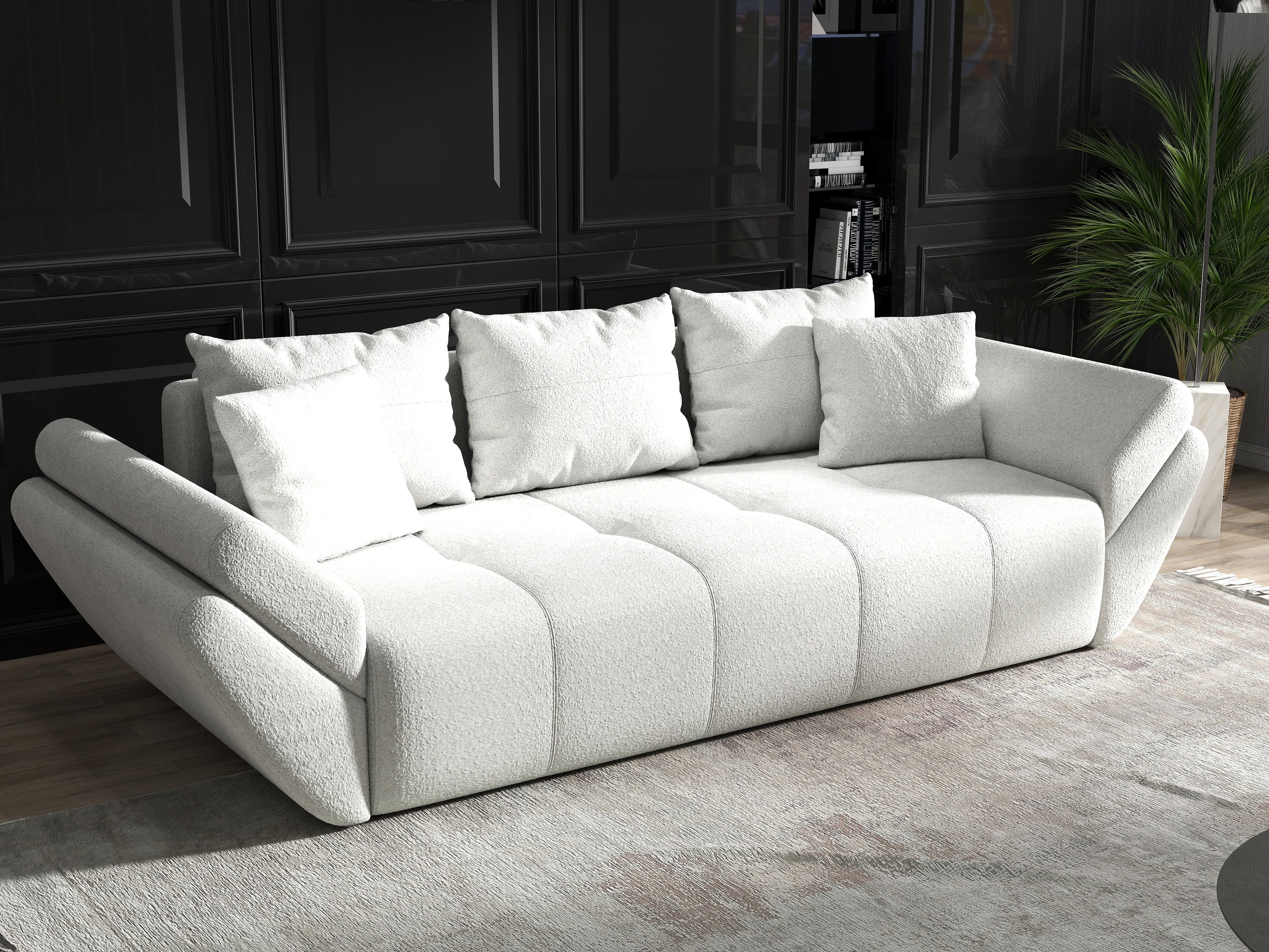Canapea extensibilă dumonde cu ladă de depozitare si sezut confortabil din spuma high-density, Berlin Euphoria Ivory 250x100 cm