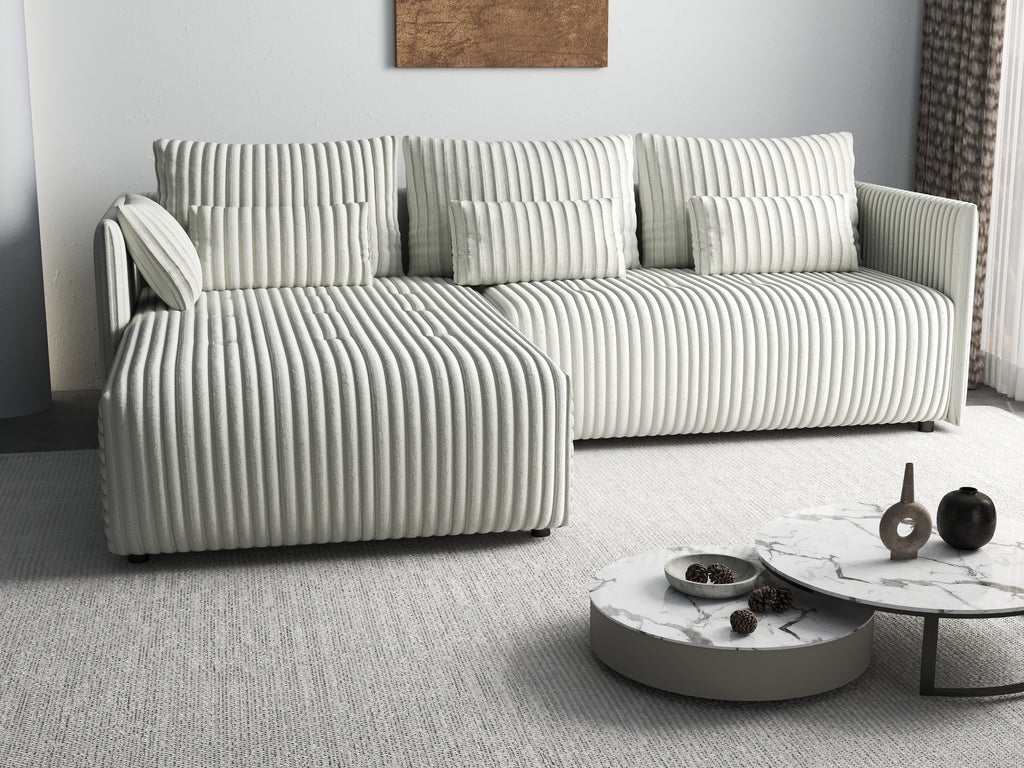 Colțar extensibil dumonde cu ladă de depozitare si sezut confortabil din spuma high-density, Malta Ambience White 235x185 cm