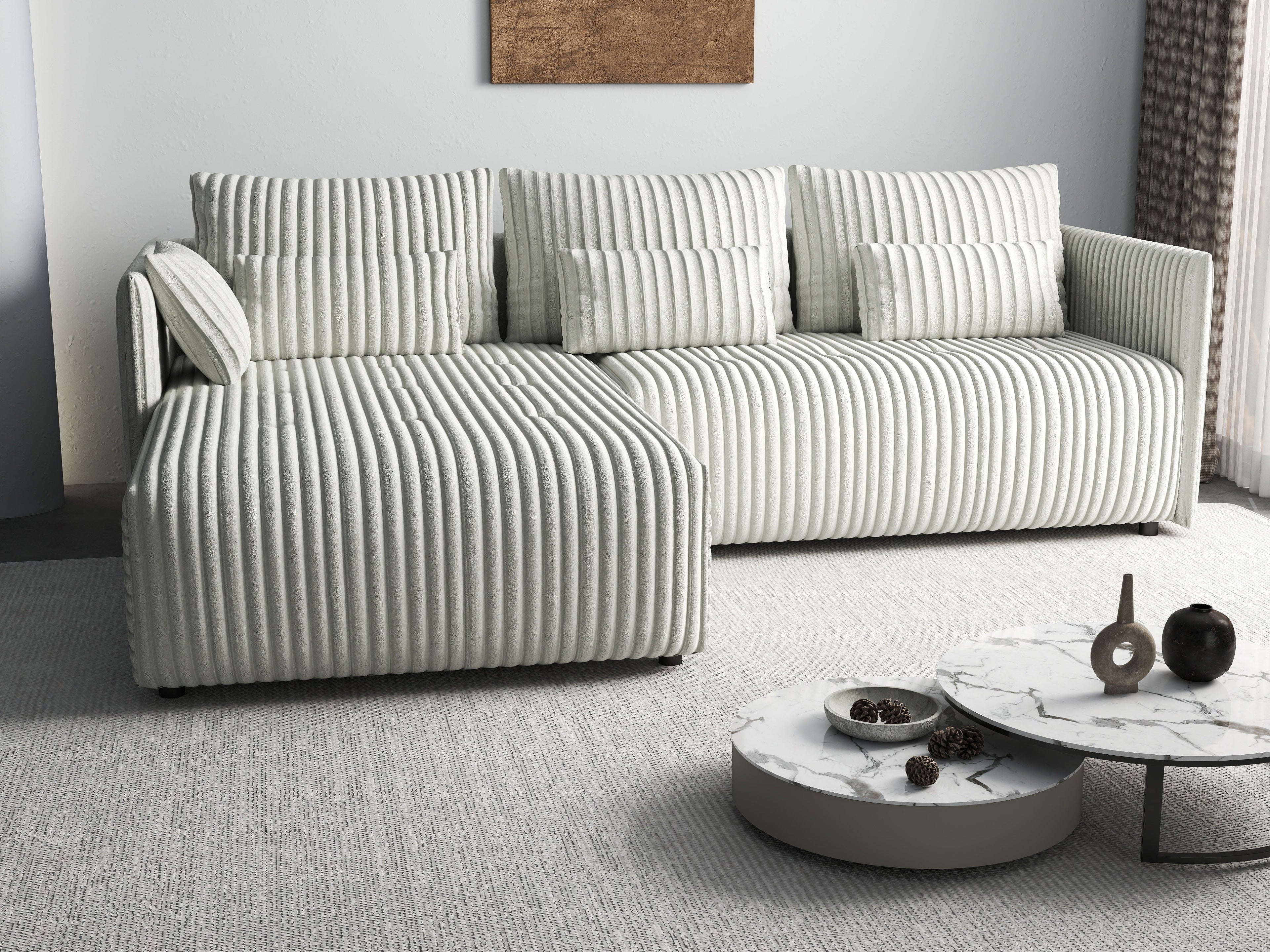 Colțar extensibil dumonde cu ladă de depozitare si sezut confortabil din spuma high-density, Malta Ambience White 235x185 cm