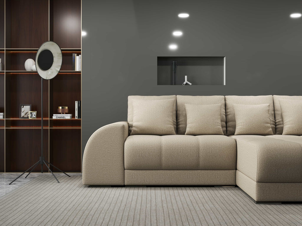 Colțar extensibil dumonde cu ladă de depozitare si sezut confortabil din spuma high-density, Verona Enjoy Camel II 290x185 cm