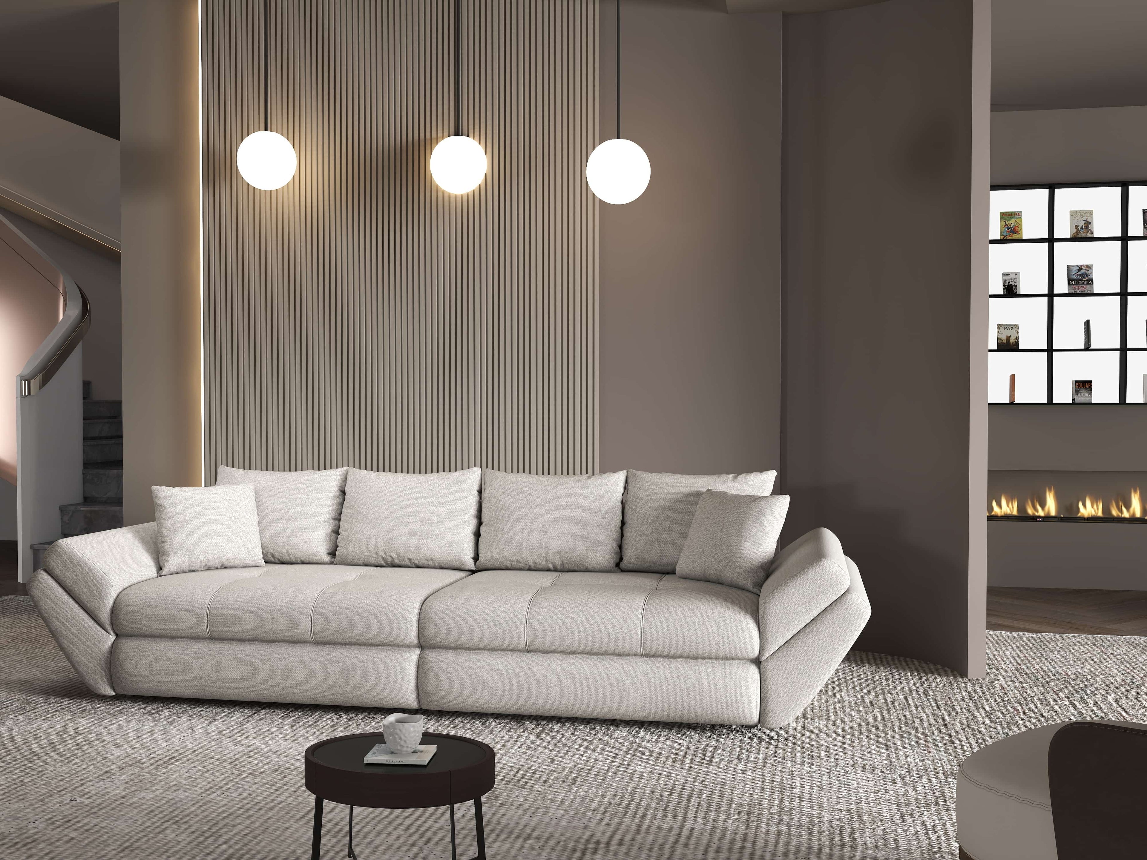 Canapea extensibilă dumonde cu ladă de depozitare si sezut confortabil din spuma high-density, Loana Enjoy Bej 300x100 cm