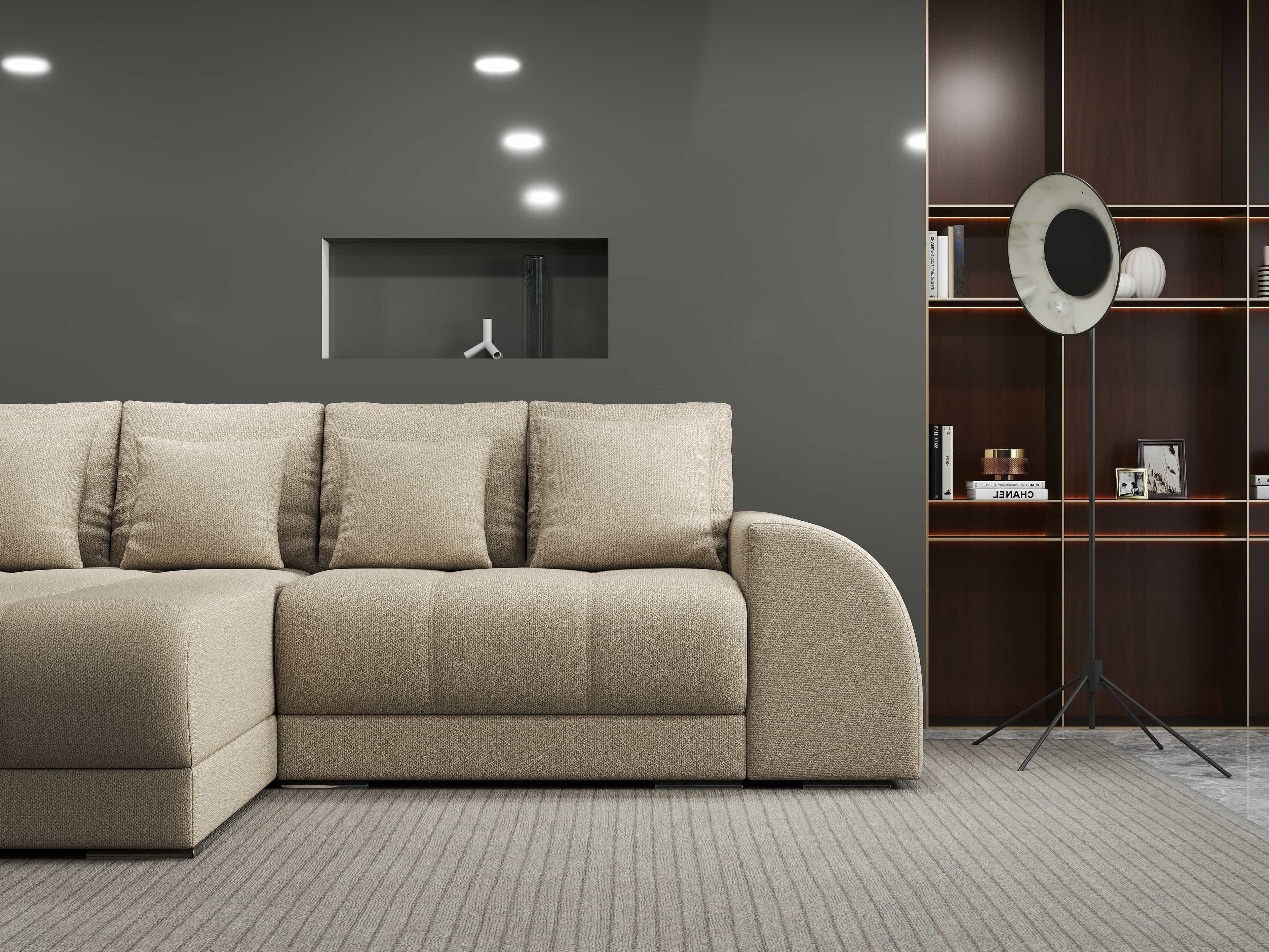 Colțar extensibil dumonde cu ladă de depozitare si sezut confortabil din spuma high-density, Verona Enjoy Camel 290x185 cm