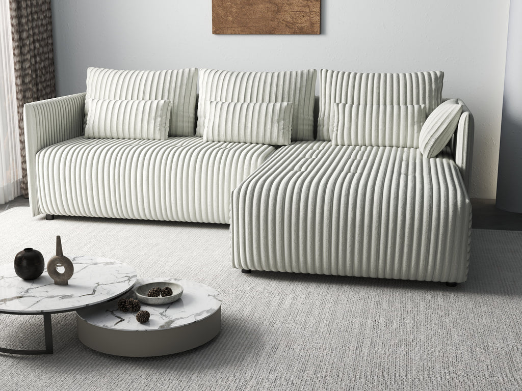 Colțar extensibil dumonde cu ladă de depozitare si sezut confortabil din spuma high-density, Malta Ambience White II 235x185 cm