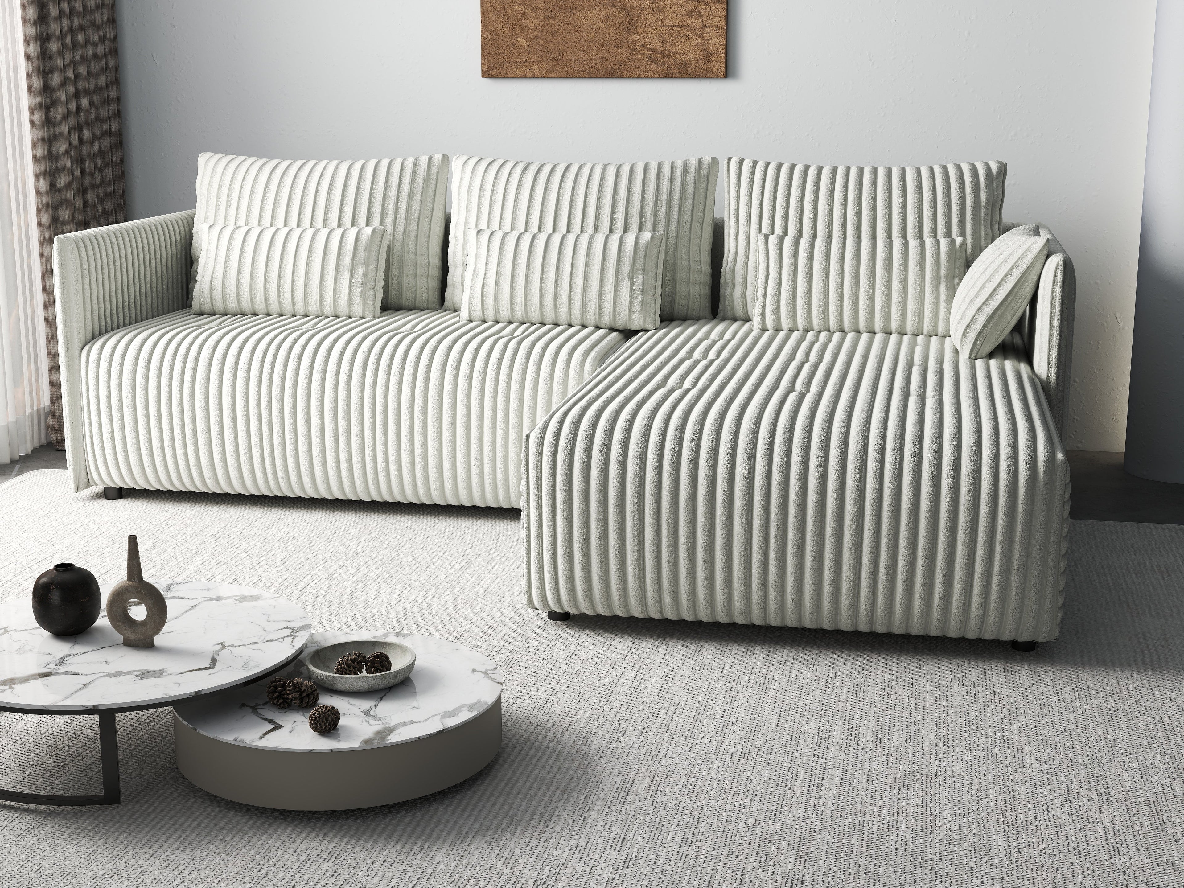 Colțar extensibil dumonde cu ladă de depozitare si sezut confortabil din spuma high-density, Malta Ambience White II 235x185 cm