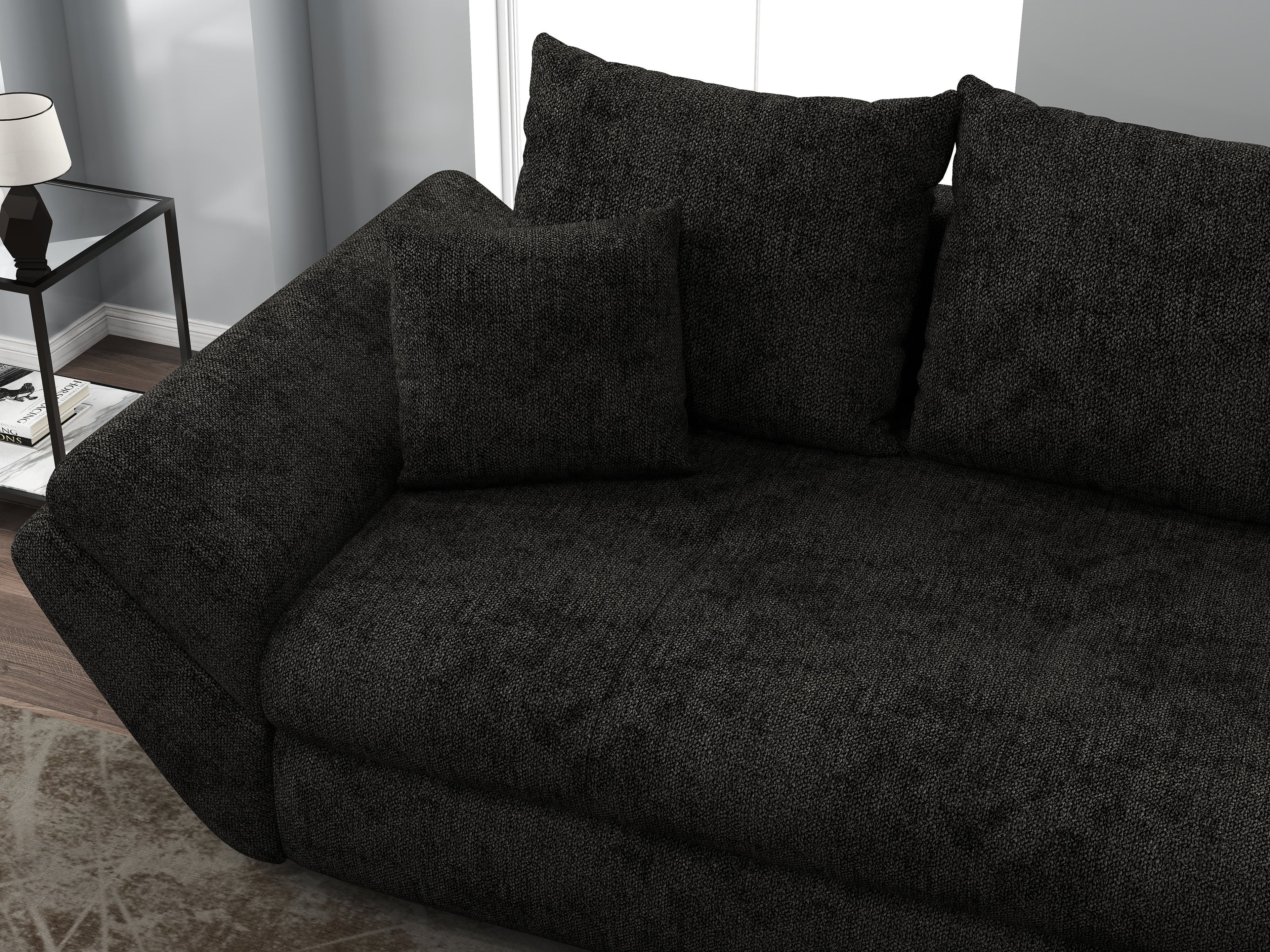 Canapea extensibilă dumonde cu ladă de depozitare si sezut confortabil din spuma high-density, Loana Enjoy Black 250x100 cm