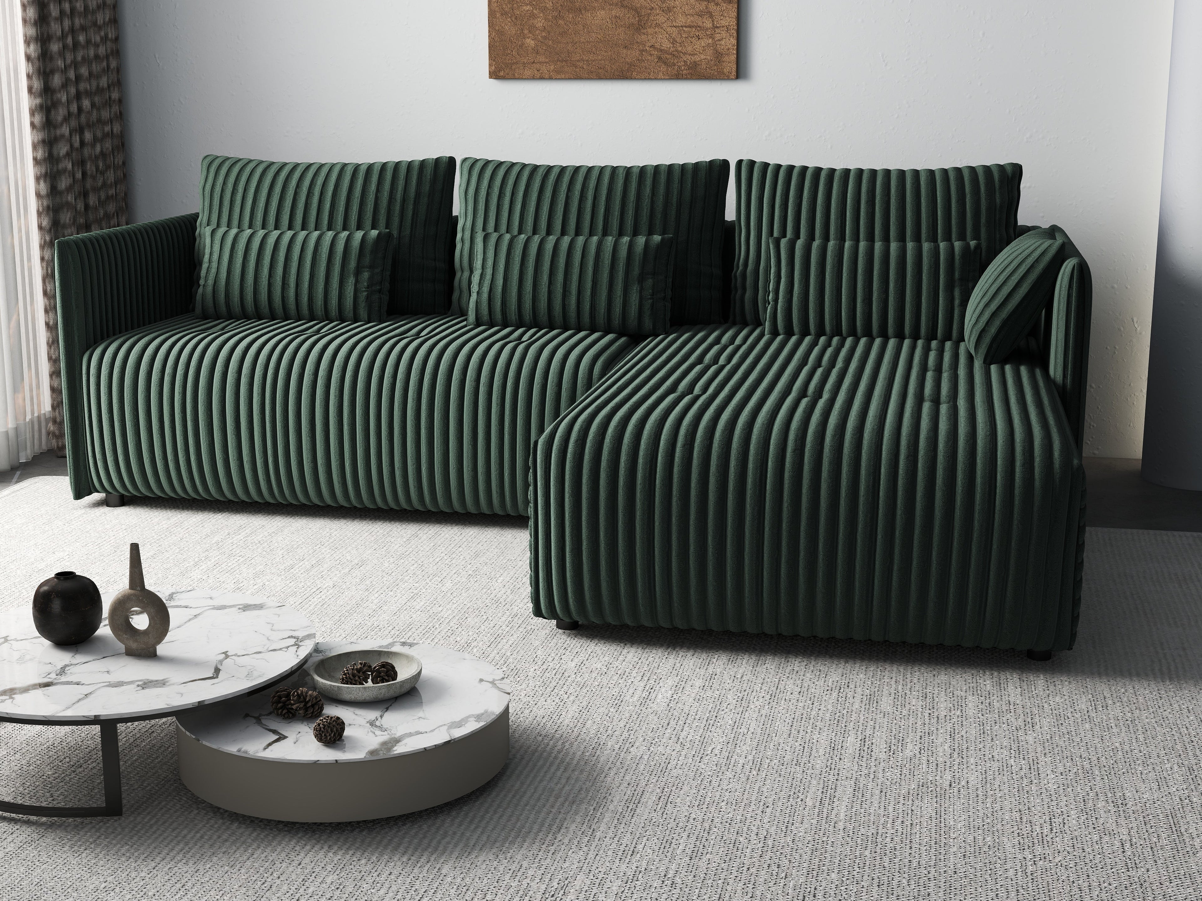Colțar extensibil dumonde cu ladă de depozitare si sezut confortabil din spuma high-density, Malta Ambience Verde 235x185 cm