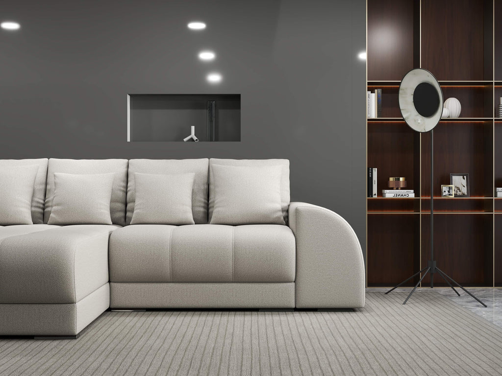 Colțar extensibil dumonde cu ladă de depozitare si sezut confortabil din spuma high-density, Verona Enjoy Bej 290x185 cm