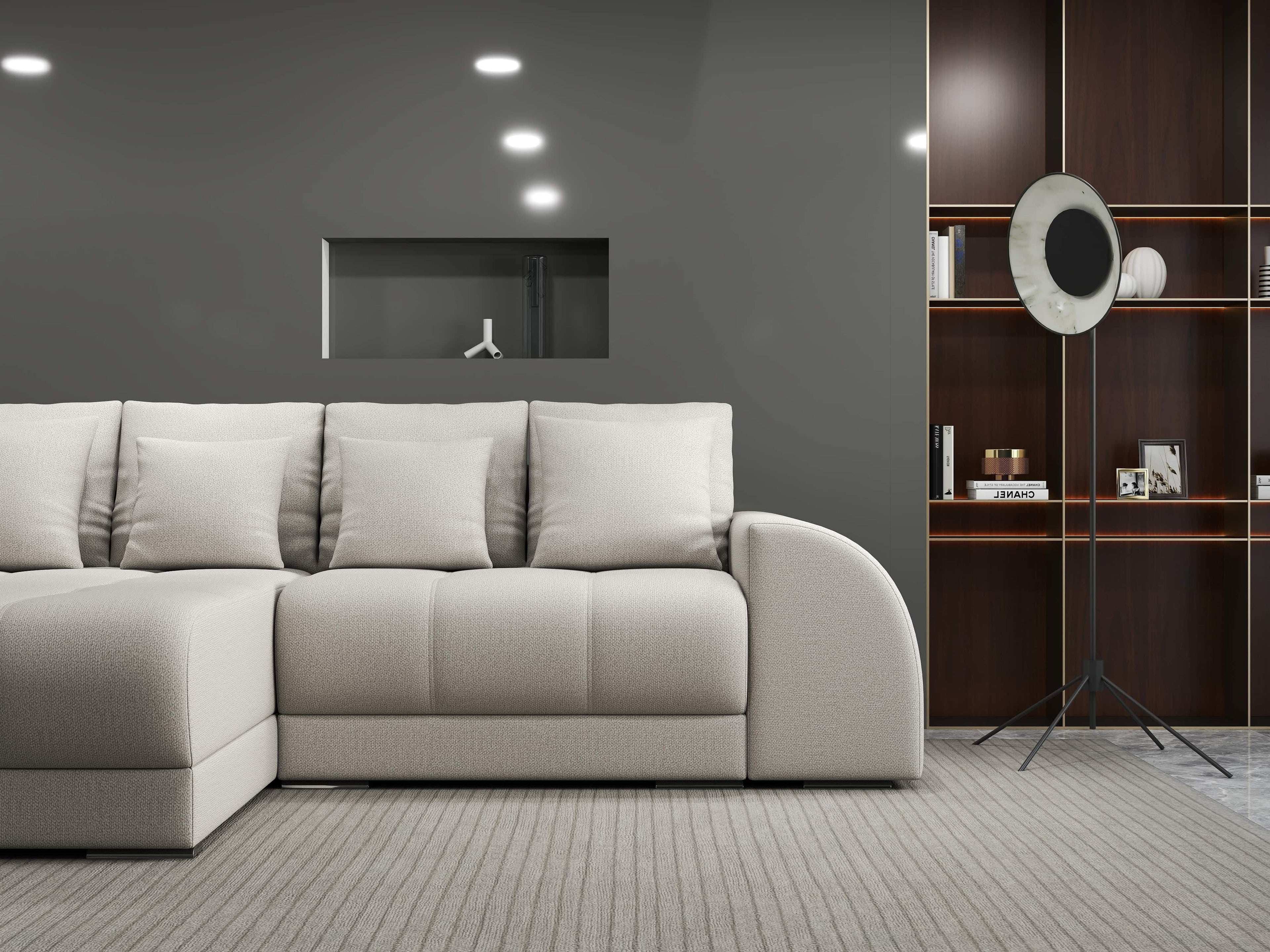 Colțar extensibil dumonde cu ladă de depozitare si sezut confortabil din spuma high-density, Verona Enjoy Bej 290x185 cm